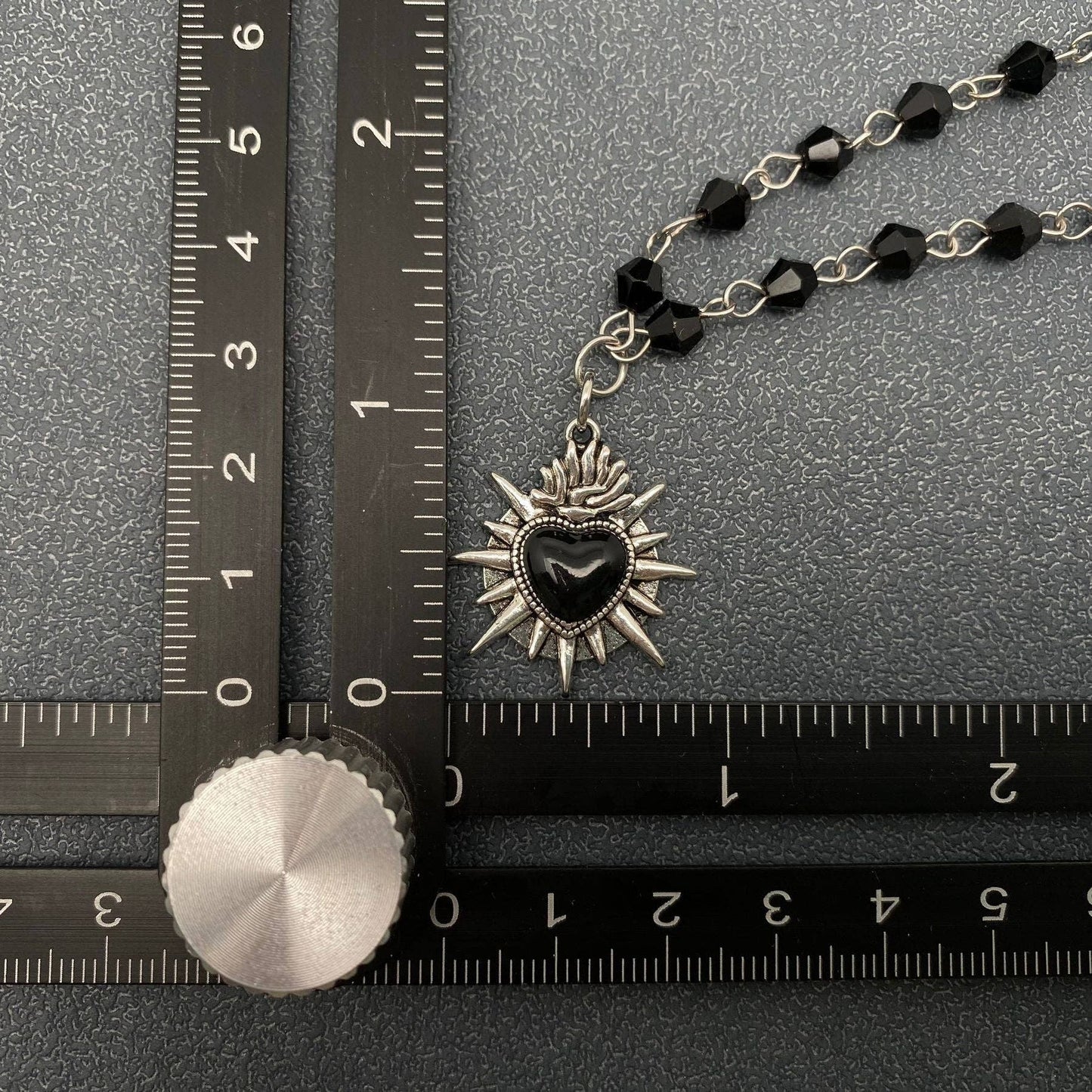 Gothic Black Heart Double Layered Crystal Beaded Necklace-GT