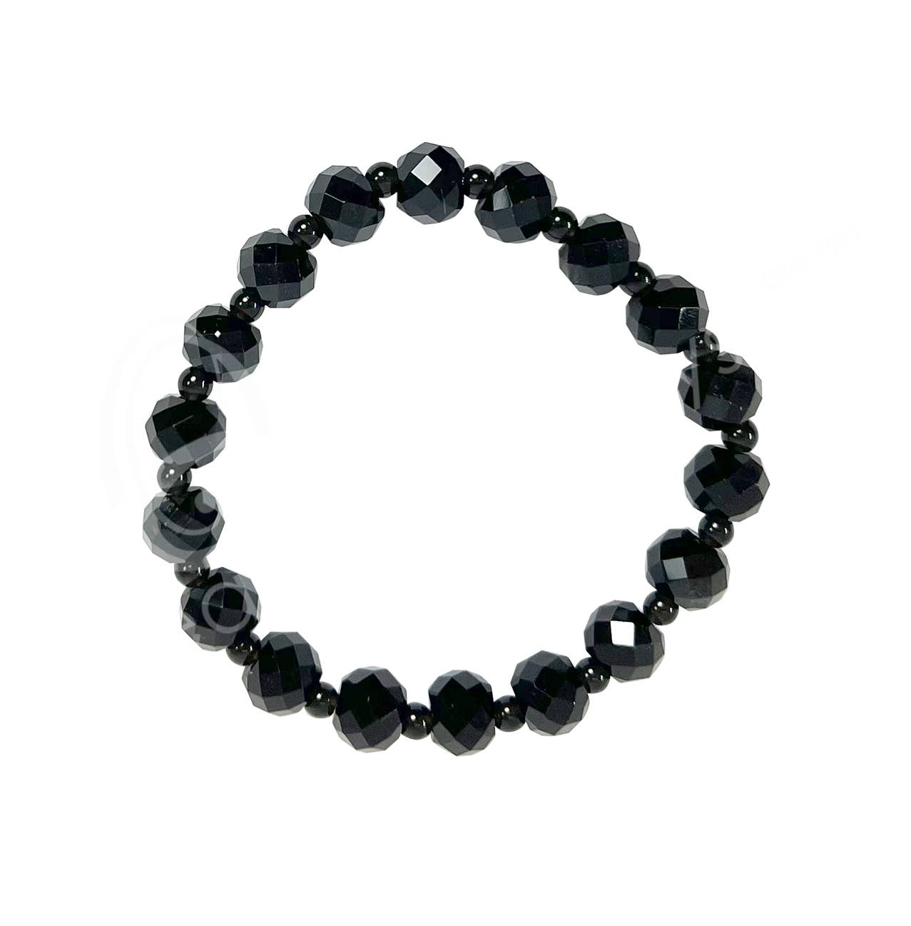 (PC)BRACELET - FACETED STONE BEADS OBSIDIAN, BLACK (8 MM)