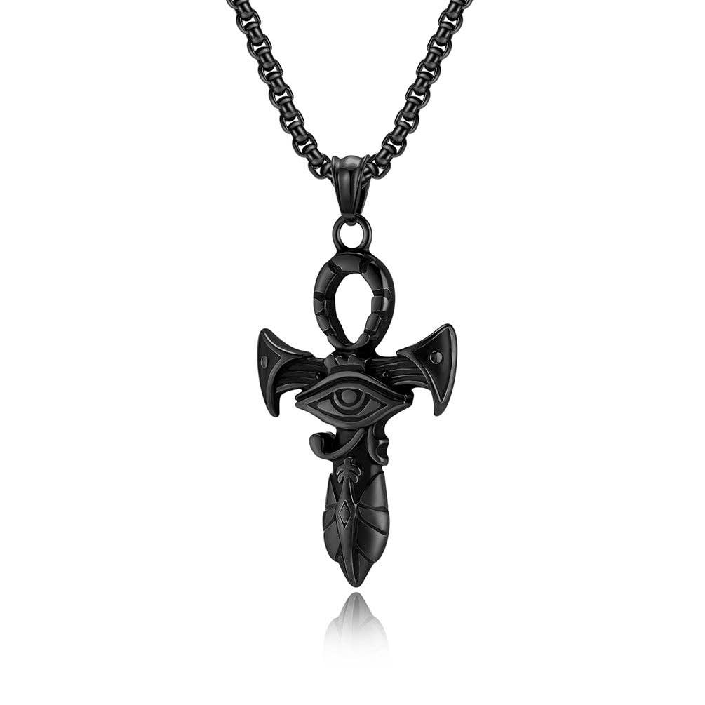 Eye of Horus Anka Cross Stainless SteelNecklace - MJ/MNP: Steel color