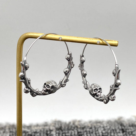 Gothic Stainless Steel Skull Hoop Earrings - GT