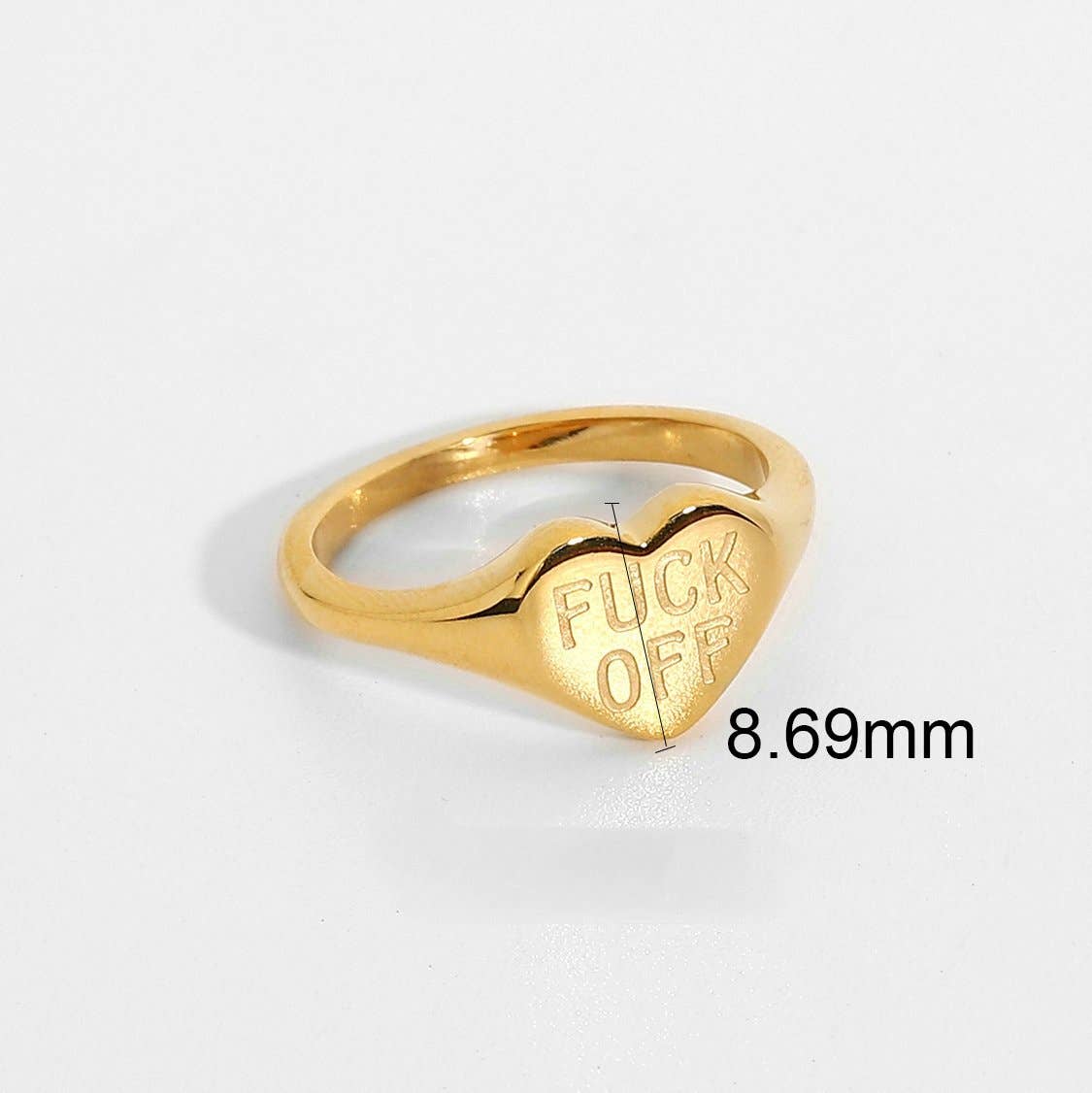 "Fuck Off" Heart-shaped 18K Gold Plated Stee Ring - FGS: 6