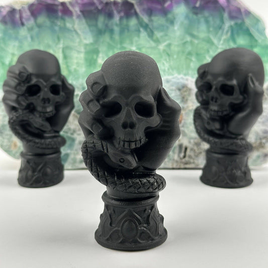 Black Obsidian Crystal Skull on Hand