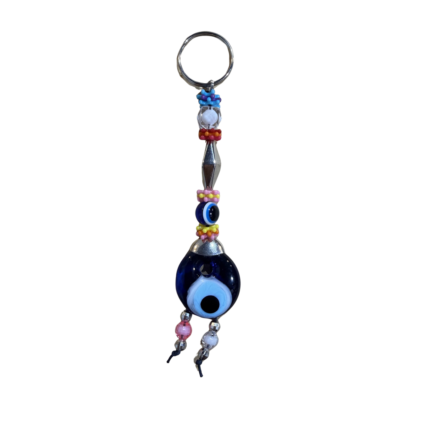 Handmade Glass Evil Eye Keychain – Turkish Key Ring – Assorted Blue Glass Keychain