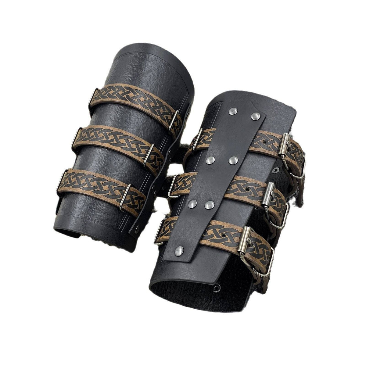Medieval Knight Arm Bracers Retro Three-Band Costume Accessories: Black (Single)