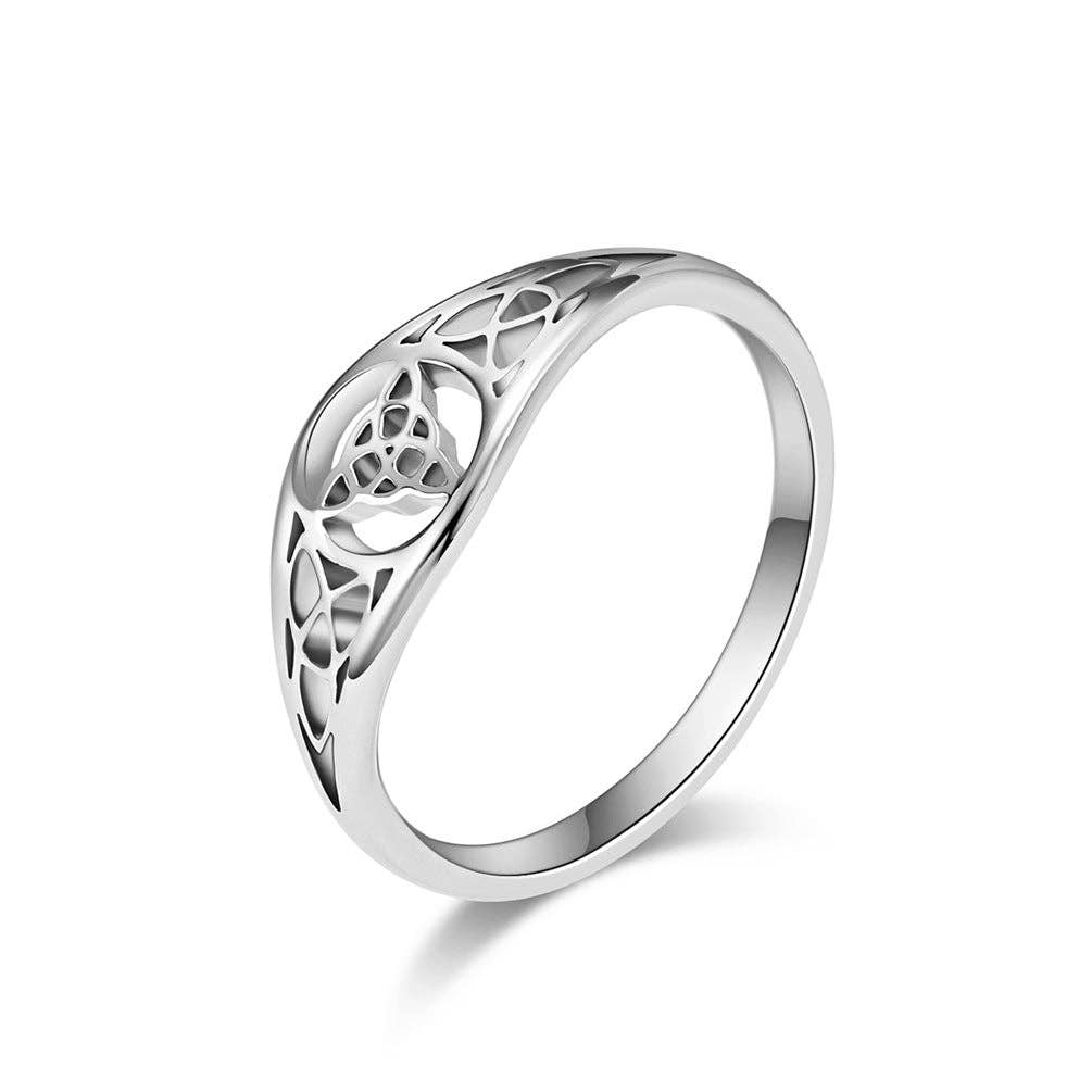 Viking Triangular Knot Hollow Titanium Steel Ring for Women: Steel / 7#