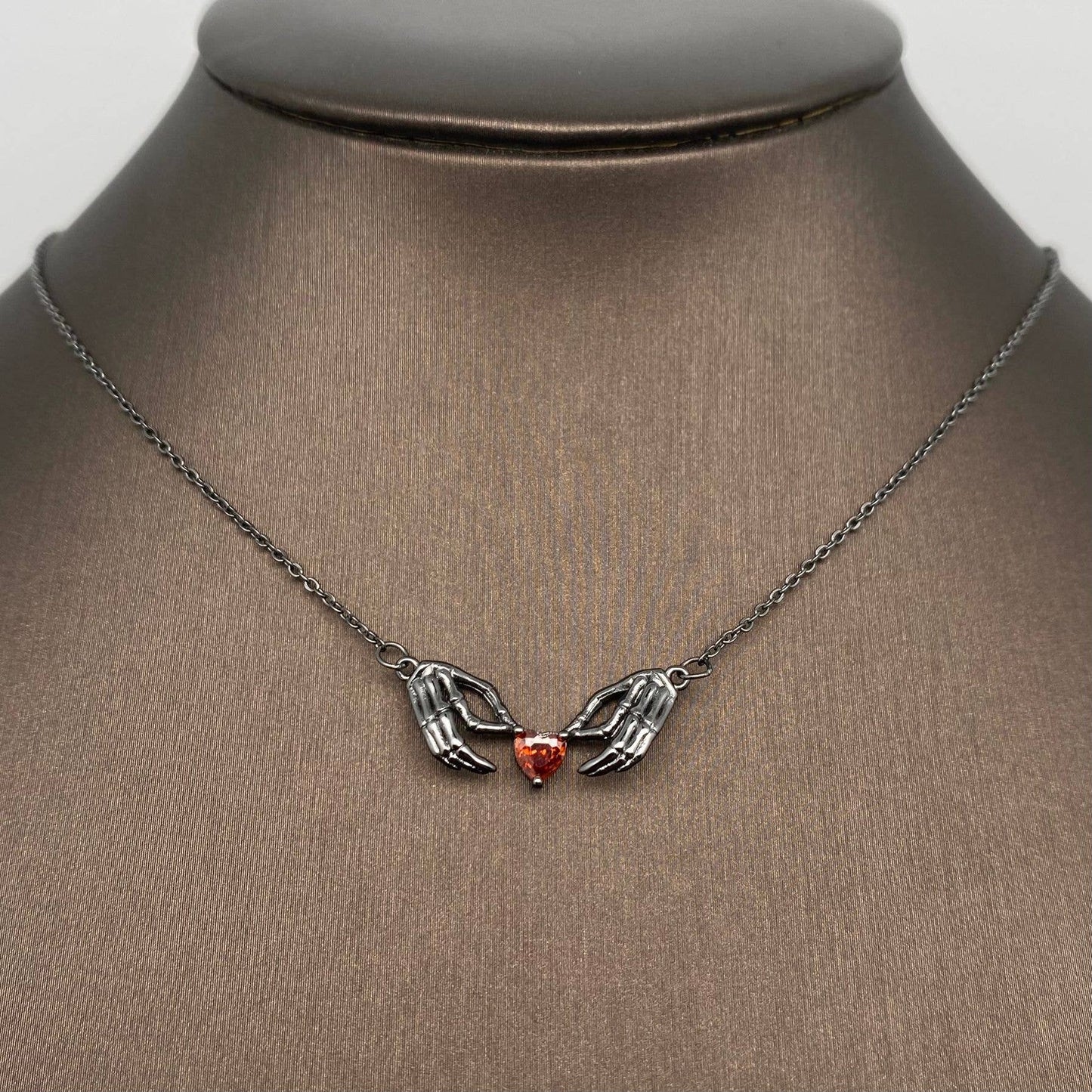 Gothic Style Heart In Skull Hand Black Necklace - GT