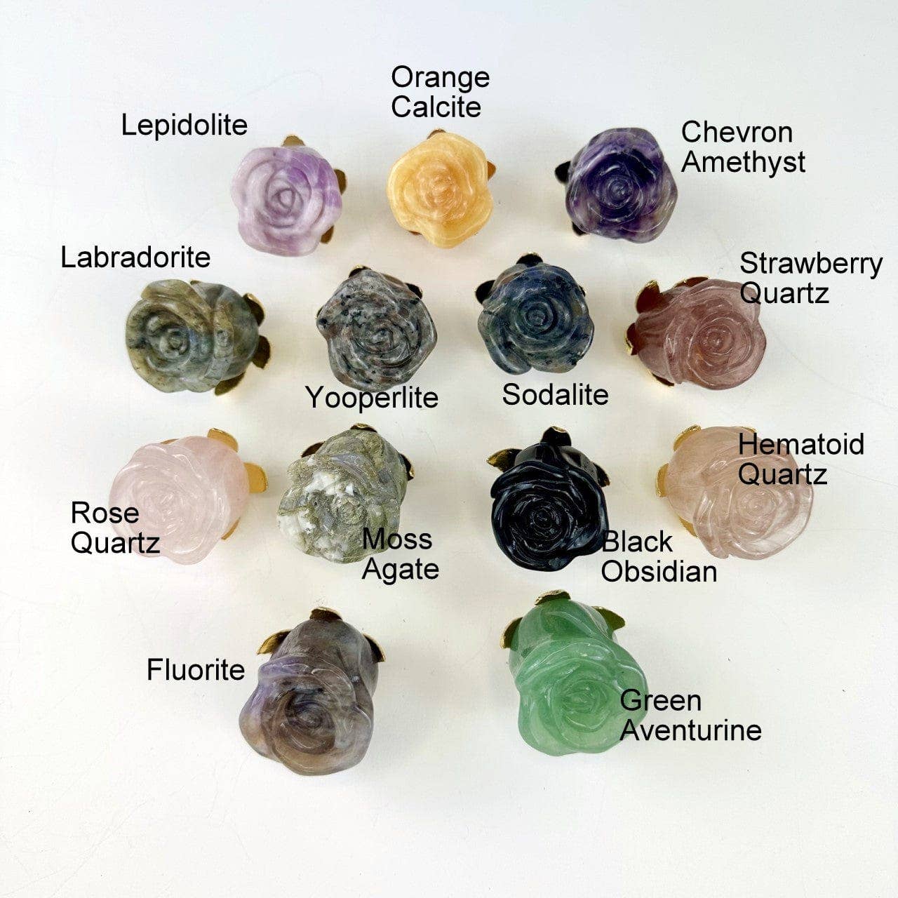Crystal Rose - Carved Stone -: Labradorite / Gold