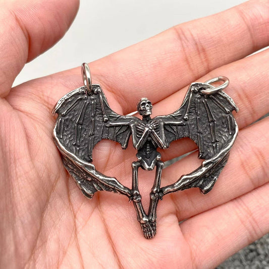 Gothic Stainless Steel Demon Wings Skull Craft Charm -MJ/MNP