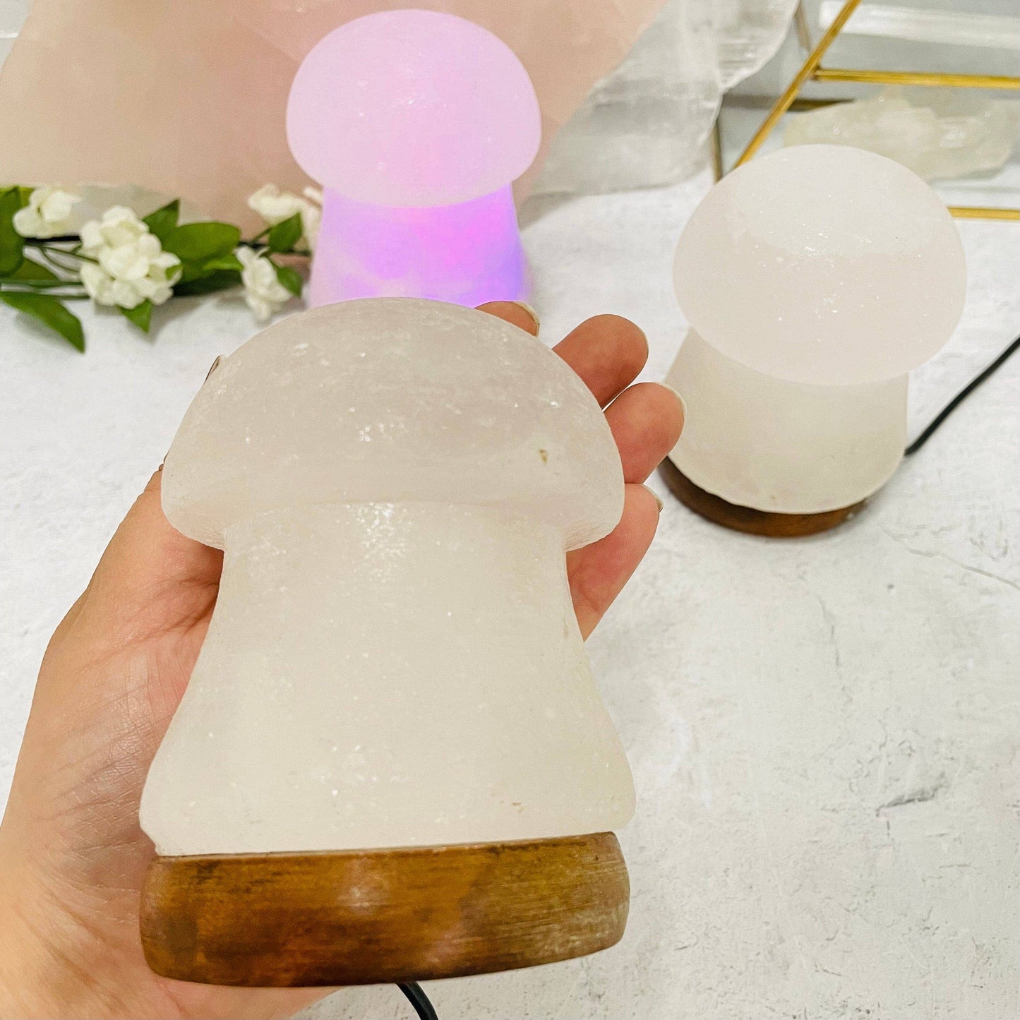 Crystal Himalayan Salt White Mushroom Lamp - Color Changing