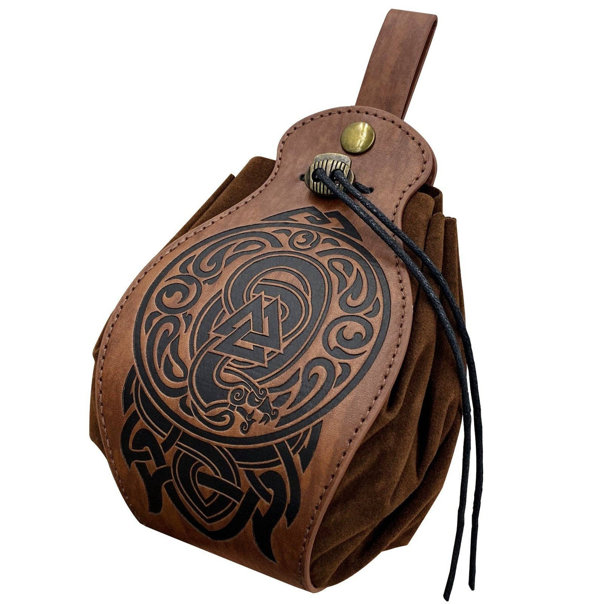 Viking Style Medieval Leather Pouch Belt Bag: Brown Spear S00113