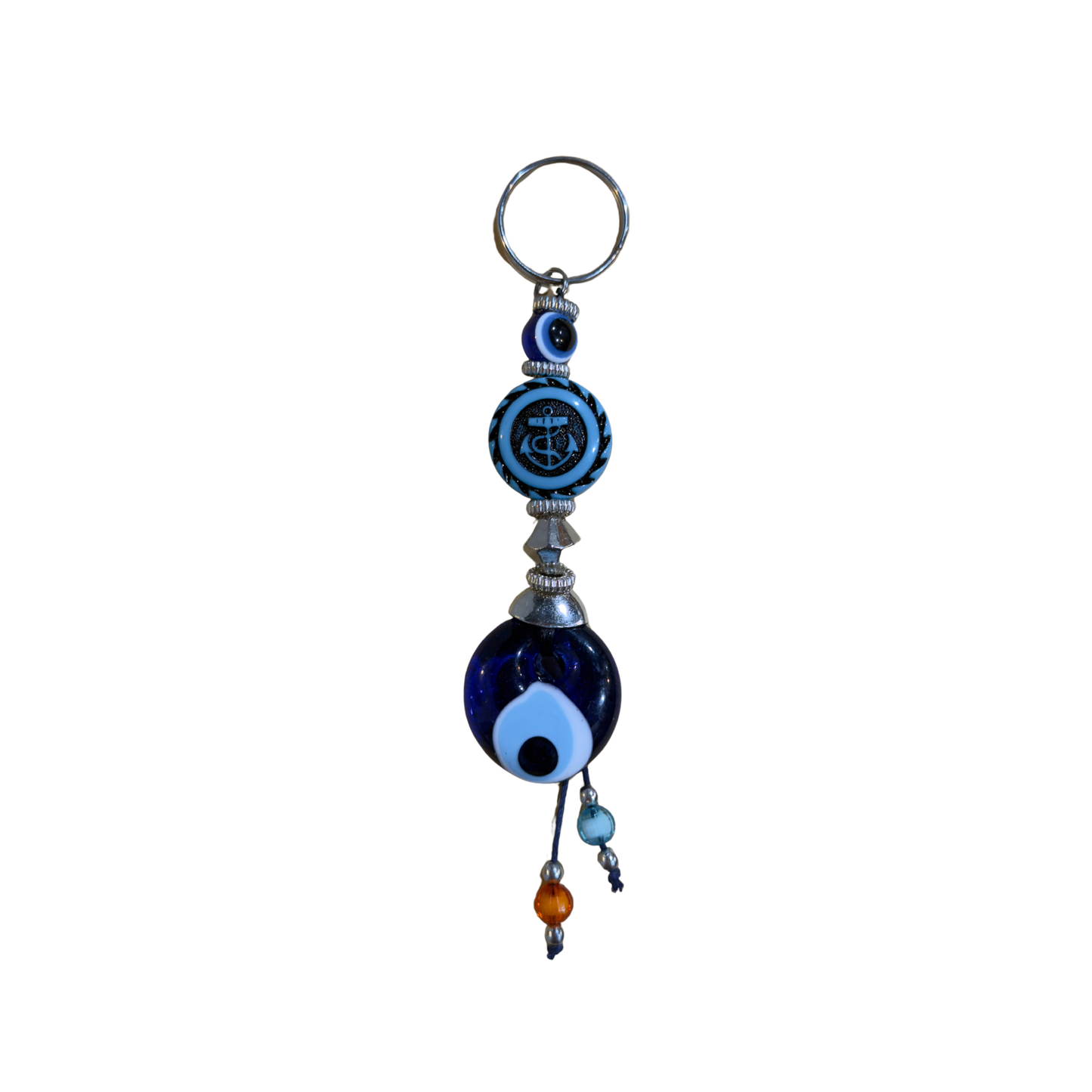 Handmade Glass Evil Eye Keychain – Turkish Key Ring – Assorted Blue Glass Keychain
