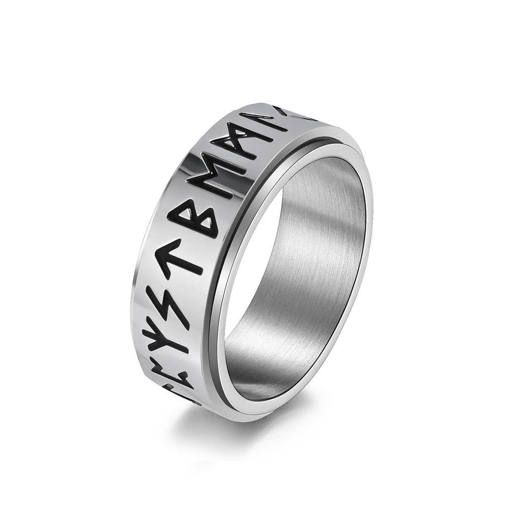Nordic Viking Rune Rotating Stress Relief Titanium Steel Ring Unisex Jewelry: Antique Silver / 9#