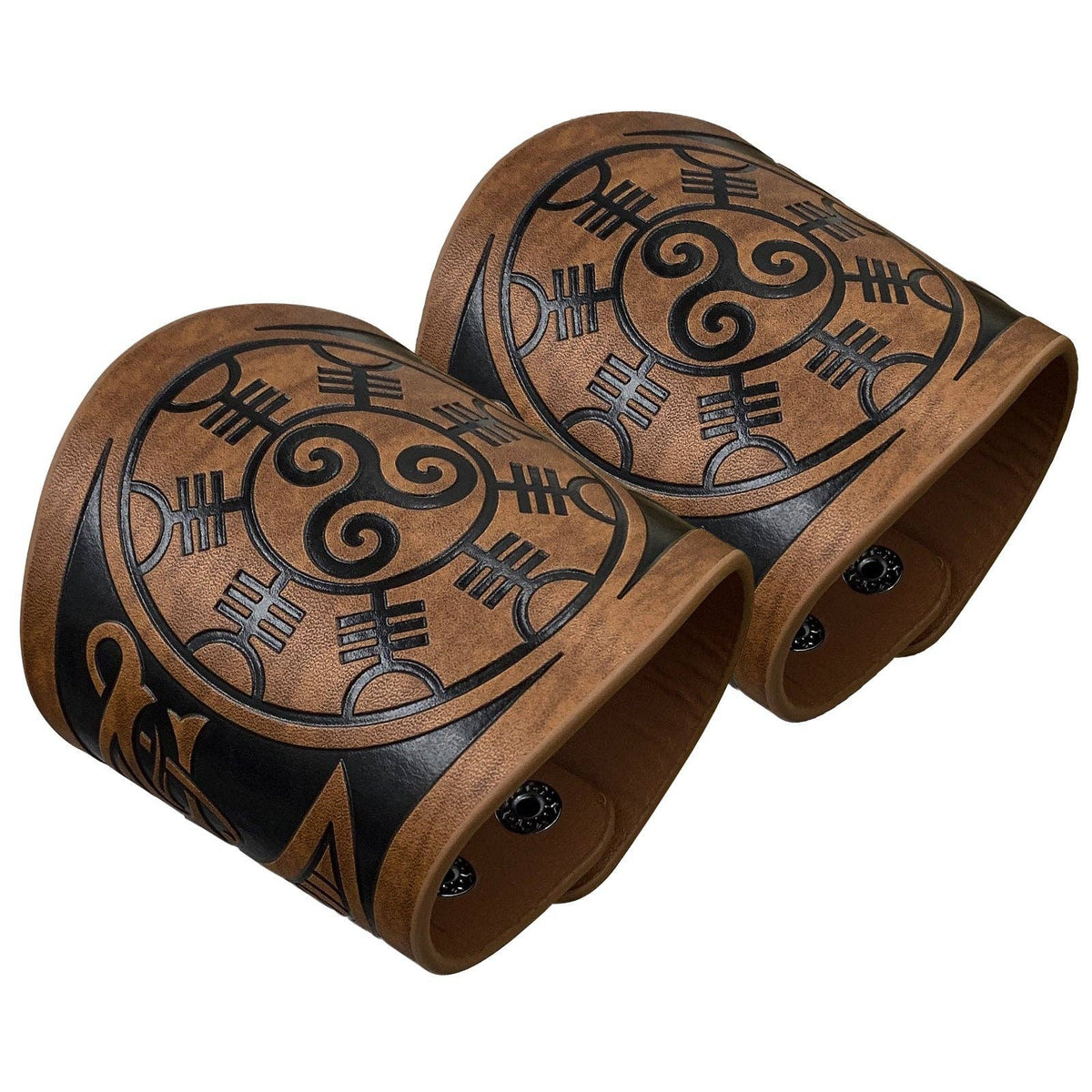 Viking Style Leather Cuff Bracelets with Embossed Design: Style A Dragon Black (Single)