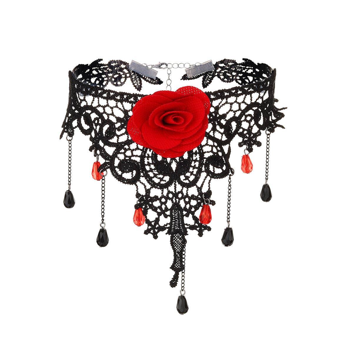 Gothic Lace Rose Choker Necklace with Tassels: YR3847-1