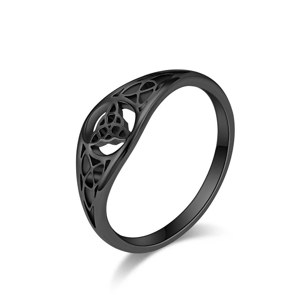 Viking Triangular Knot Hollow Titanium Steel Ring for Women: Steel / 7#