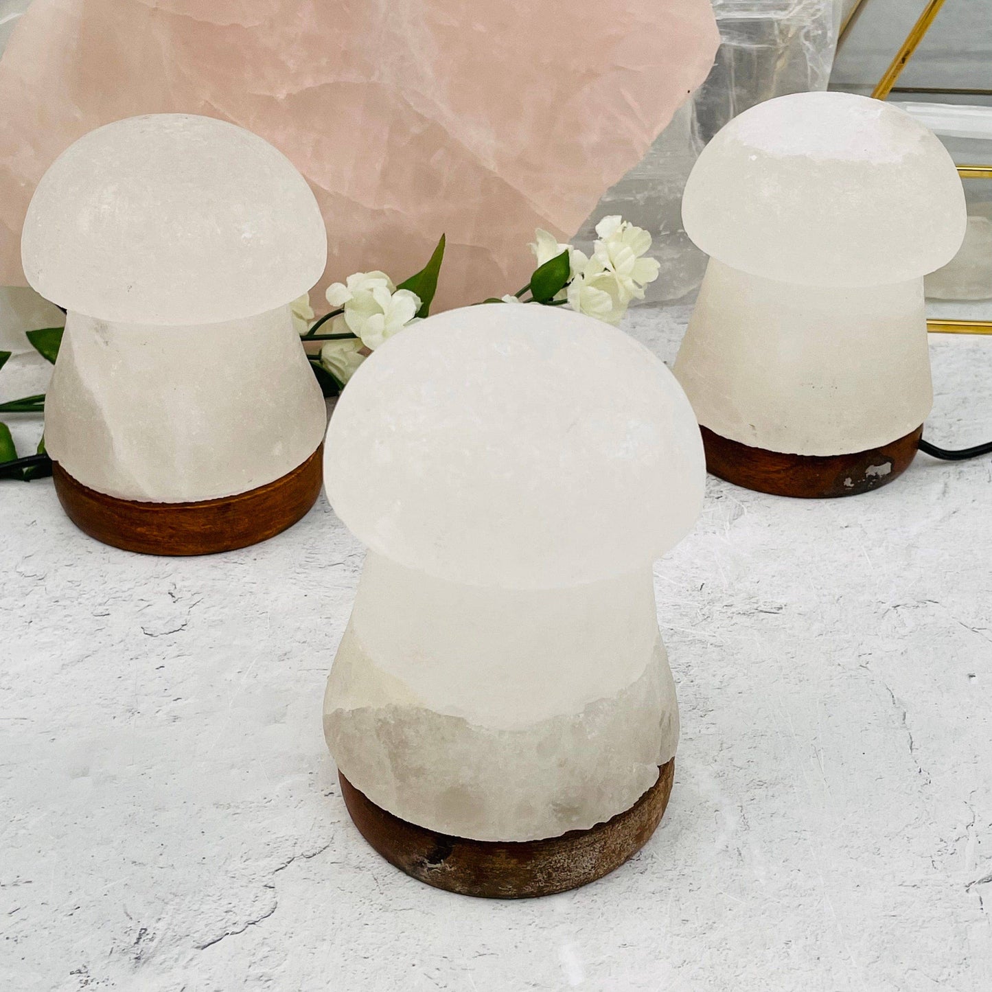 Crystal Himalayan Salt White Mushroom Lamp - Color Changing