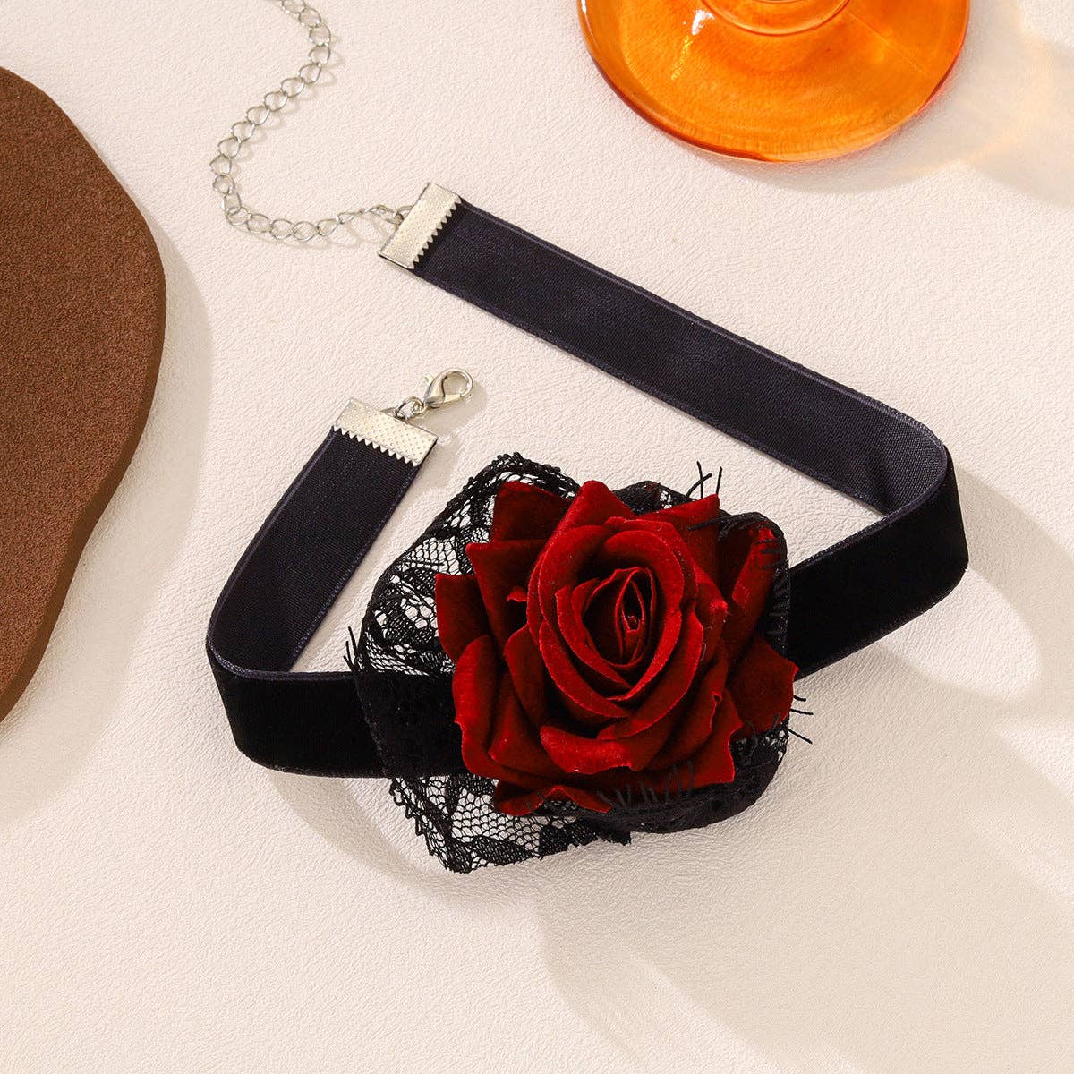 Gothic Lace Rose Choker Necklace with Tassels: YR3780-1