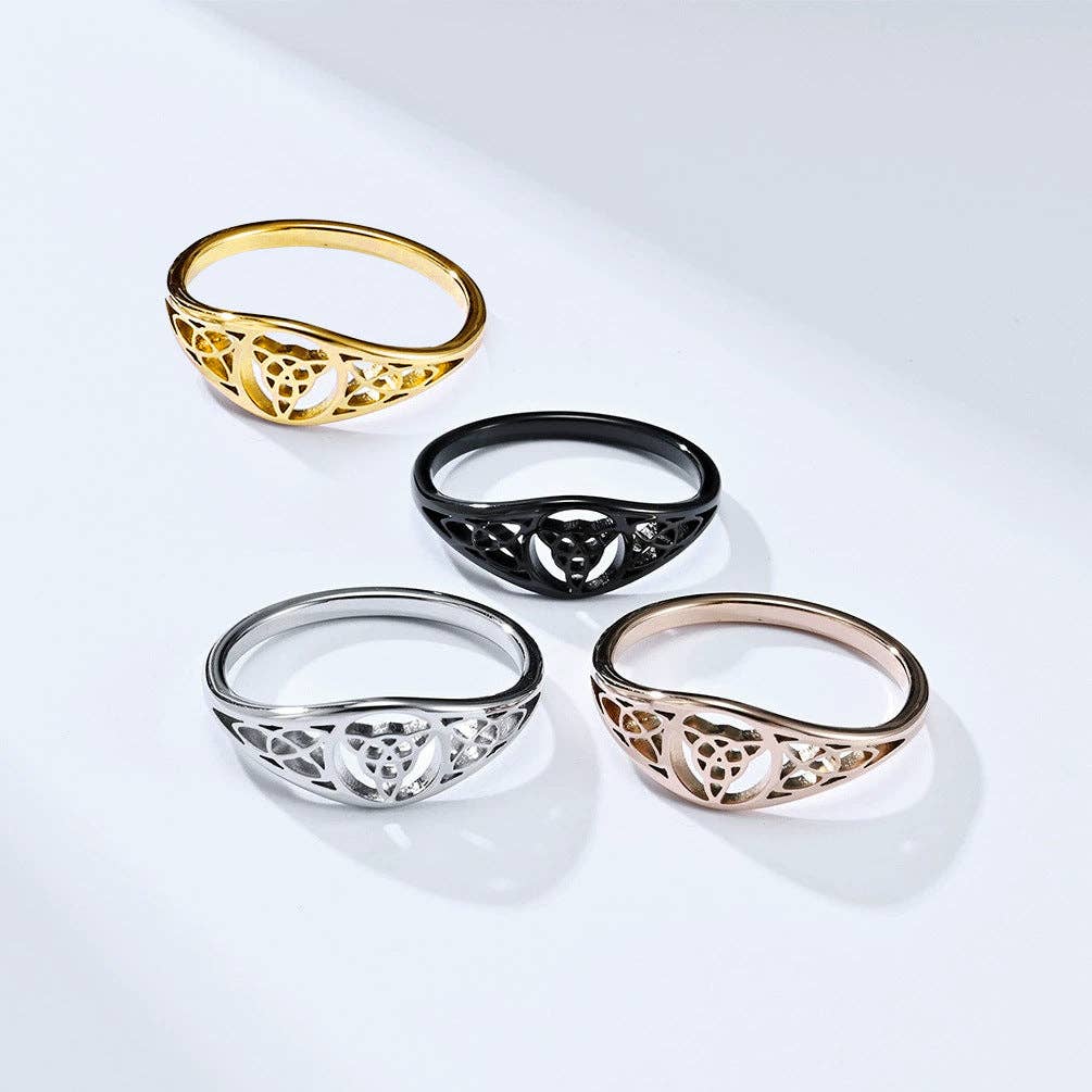 Viking Triangular Knot Hollow Titanium Steel Ring for Women: Steel / 7#
