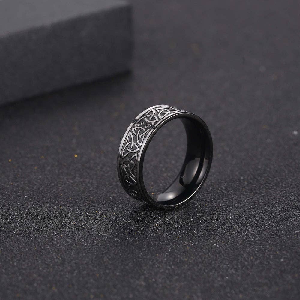 Nordic Viking Graphic Titanium Steel Ring Retro Geometric Men's Band: US 10