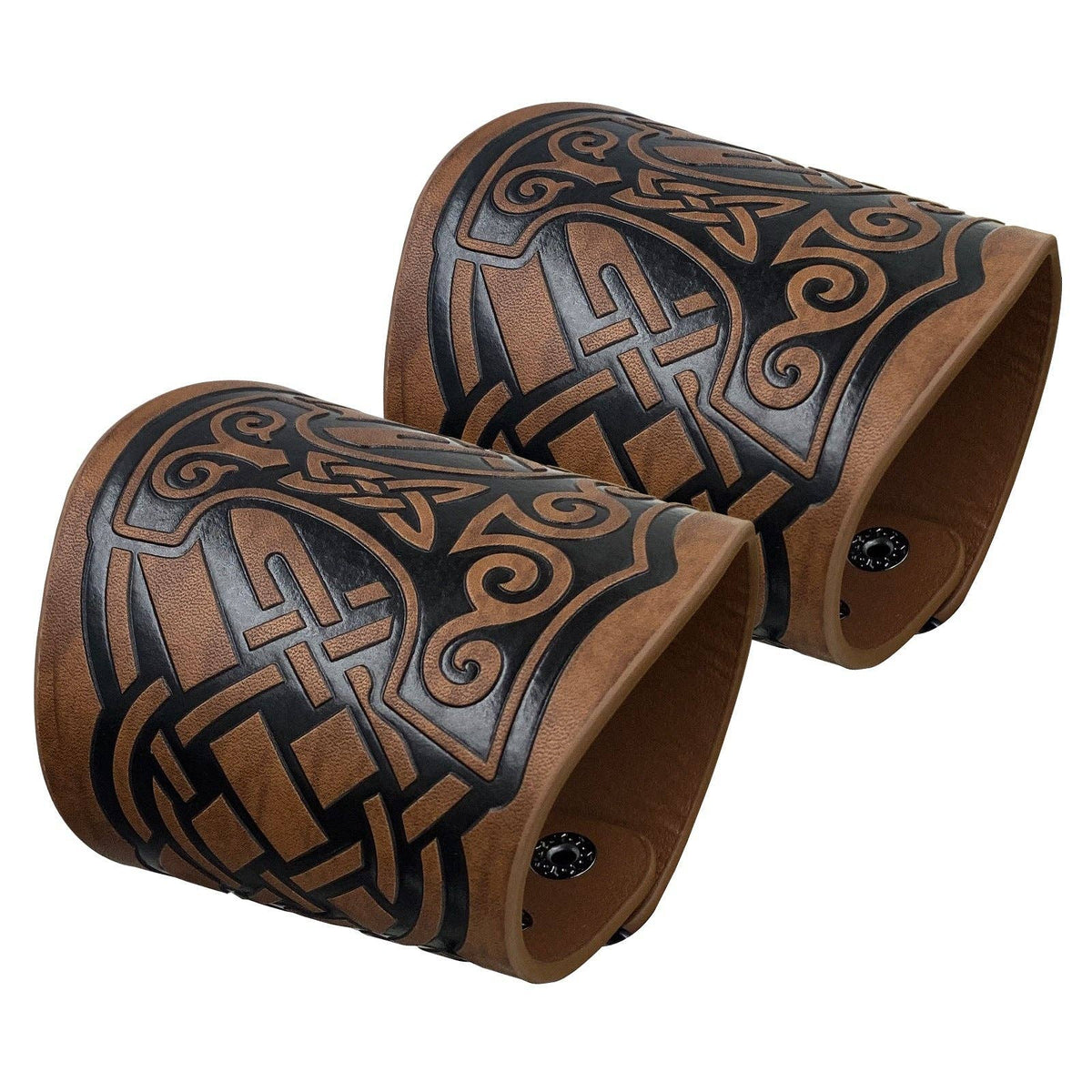 Viking Style Leather Cuff Bracelets with Embossed Design: Style A Dragon Black (Single)