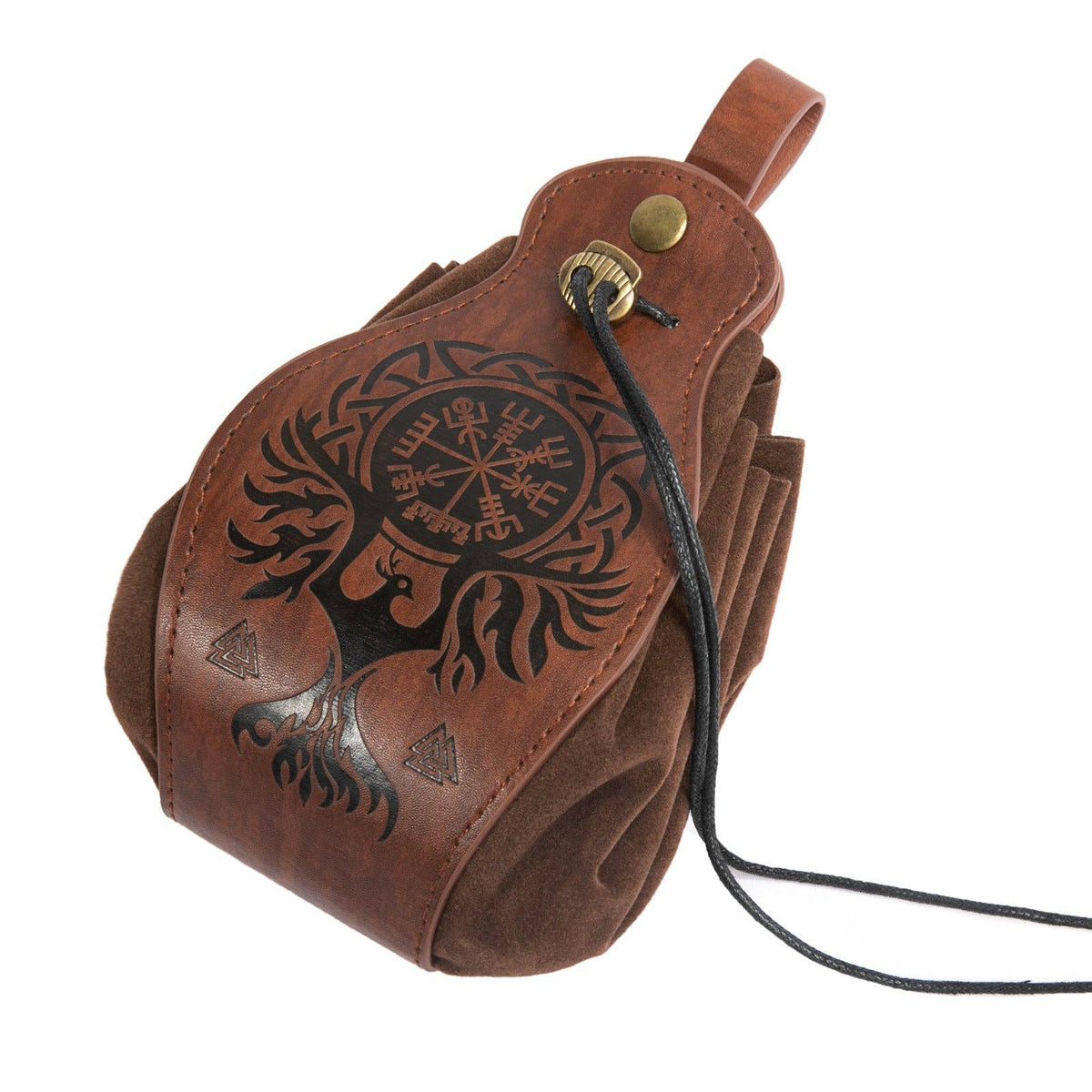 Viking Style Medieval Leather Pouch Belt Bag: Brown Spear S00113