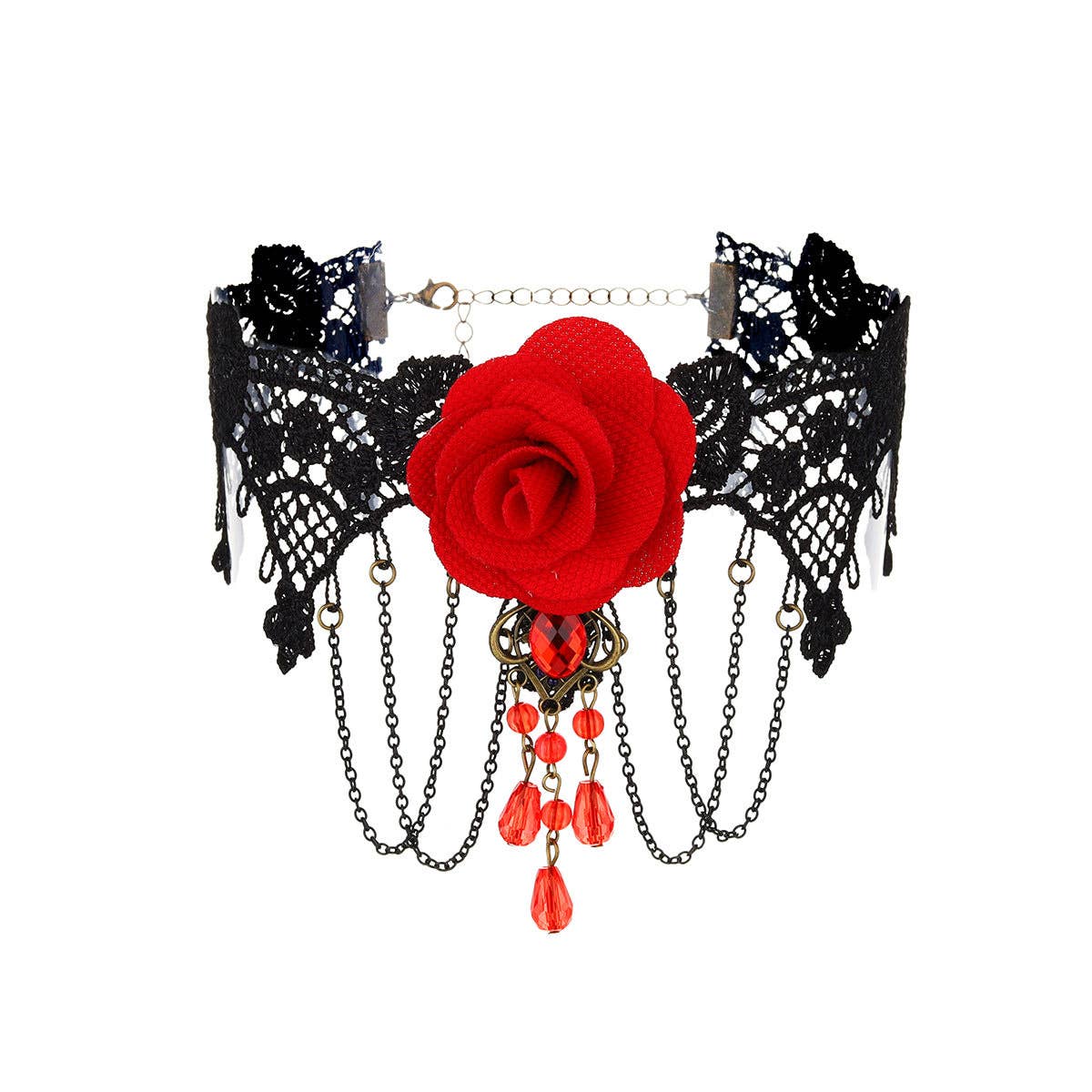 Gothic Lace Rose Choker Necklace with Tassels: YR3866-2