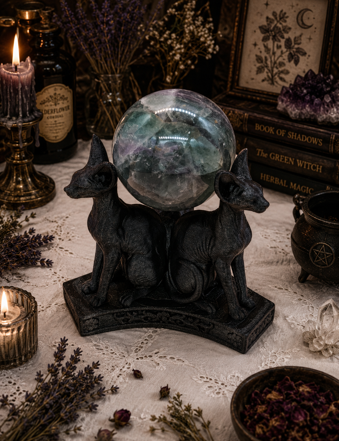 Sphinx Cat Crystal Sphere Holder