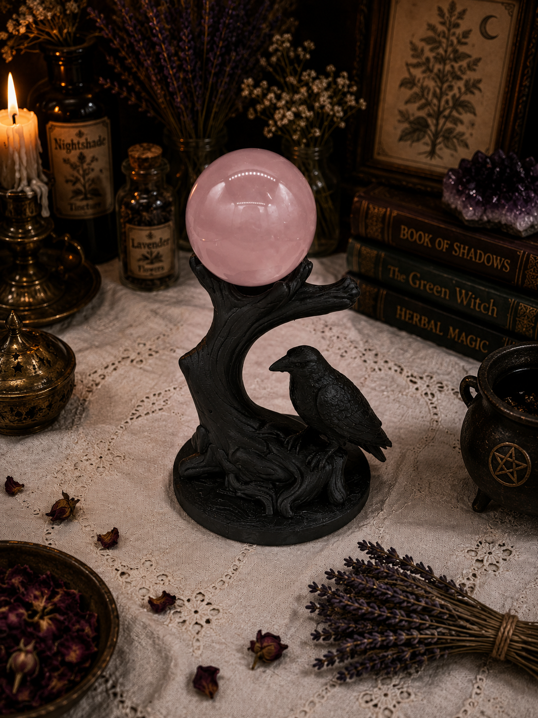 Raven Crystal Sphere Holder