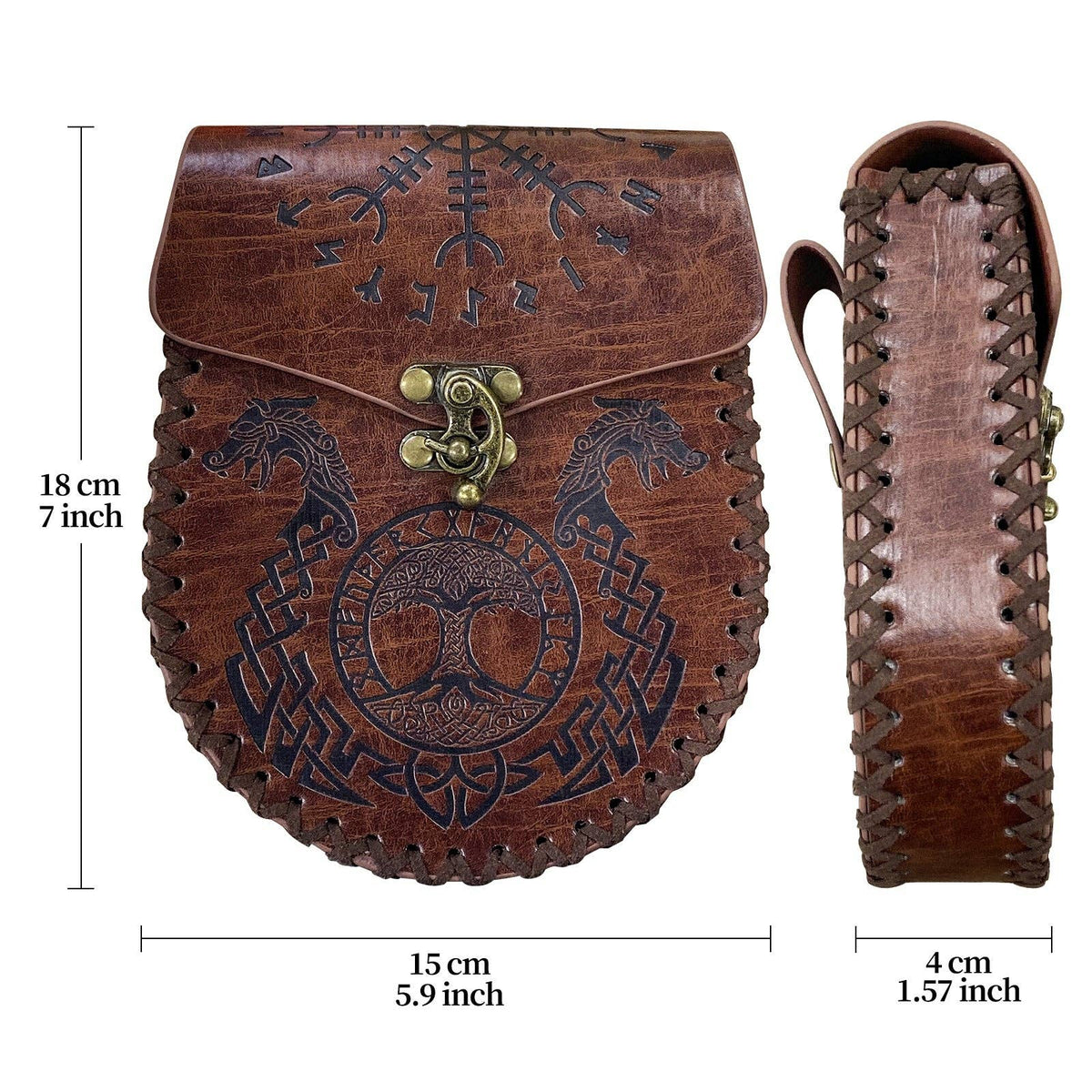Vintage Viking Style Medieval Belt Wallet Retro Waist Bag: Brown Double Dragon S00064