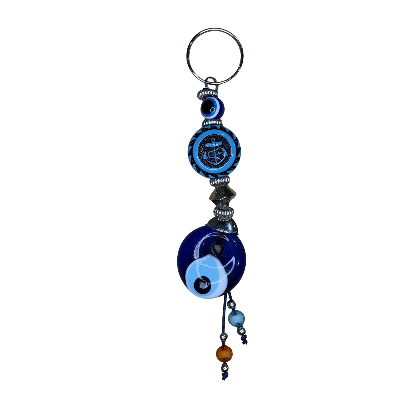Handmade Glass Evil Eye Keychain – Turkish Key Ring – Assorted Blue Glass Keychain