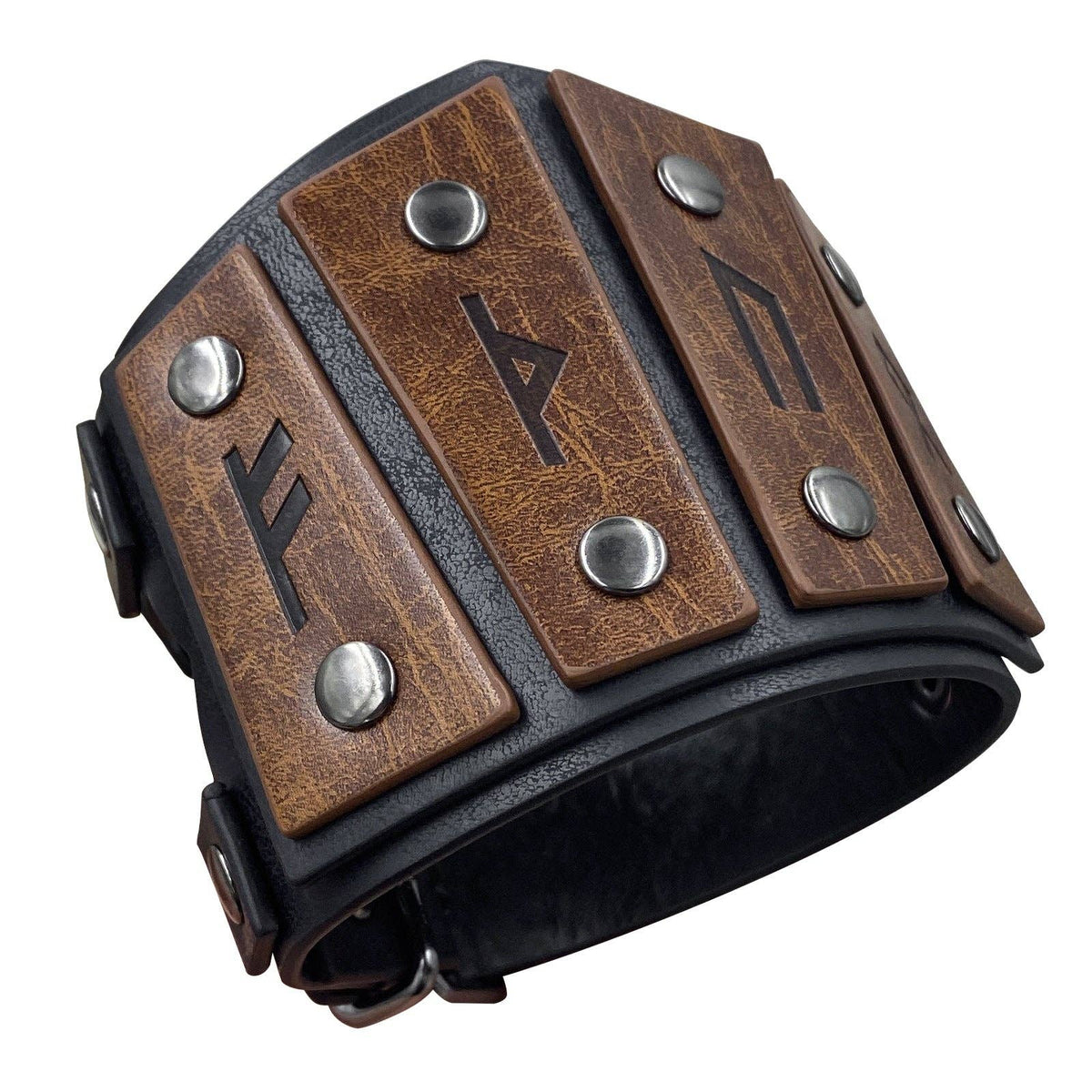Medieval Rune Leather Bracelet Vintage Nordic Viking Style: Brown B (Single)