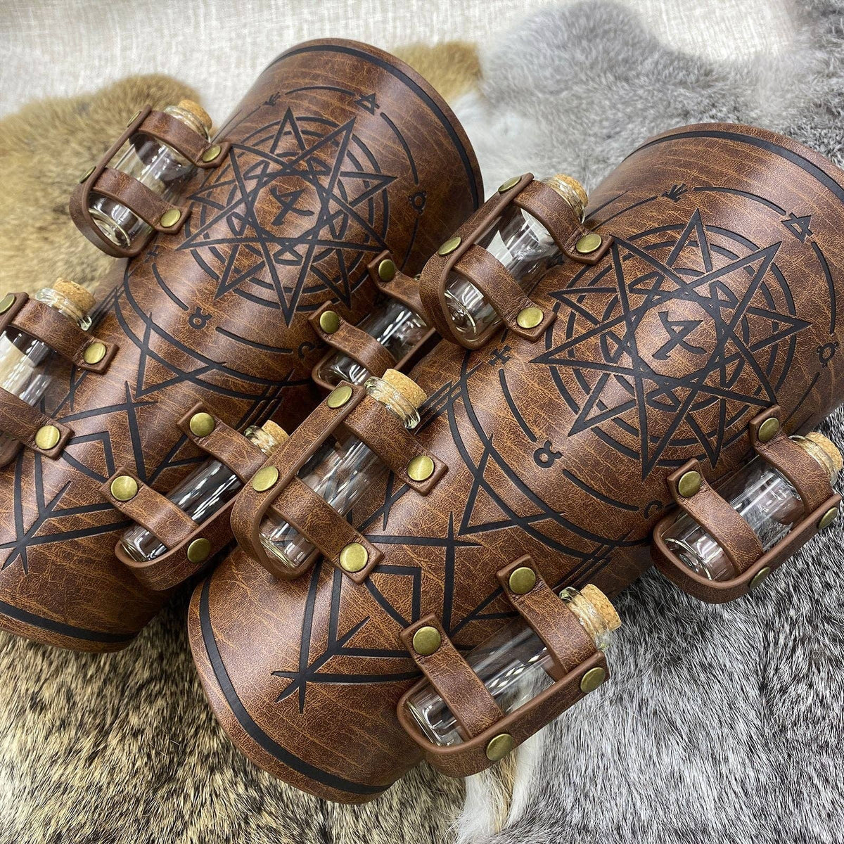 Medieval Alchemist Vial Cuff Bracelets Vintage Nordic Viking Style: Brown