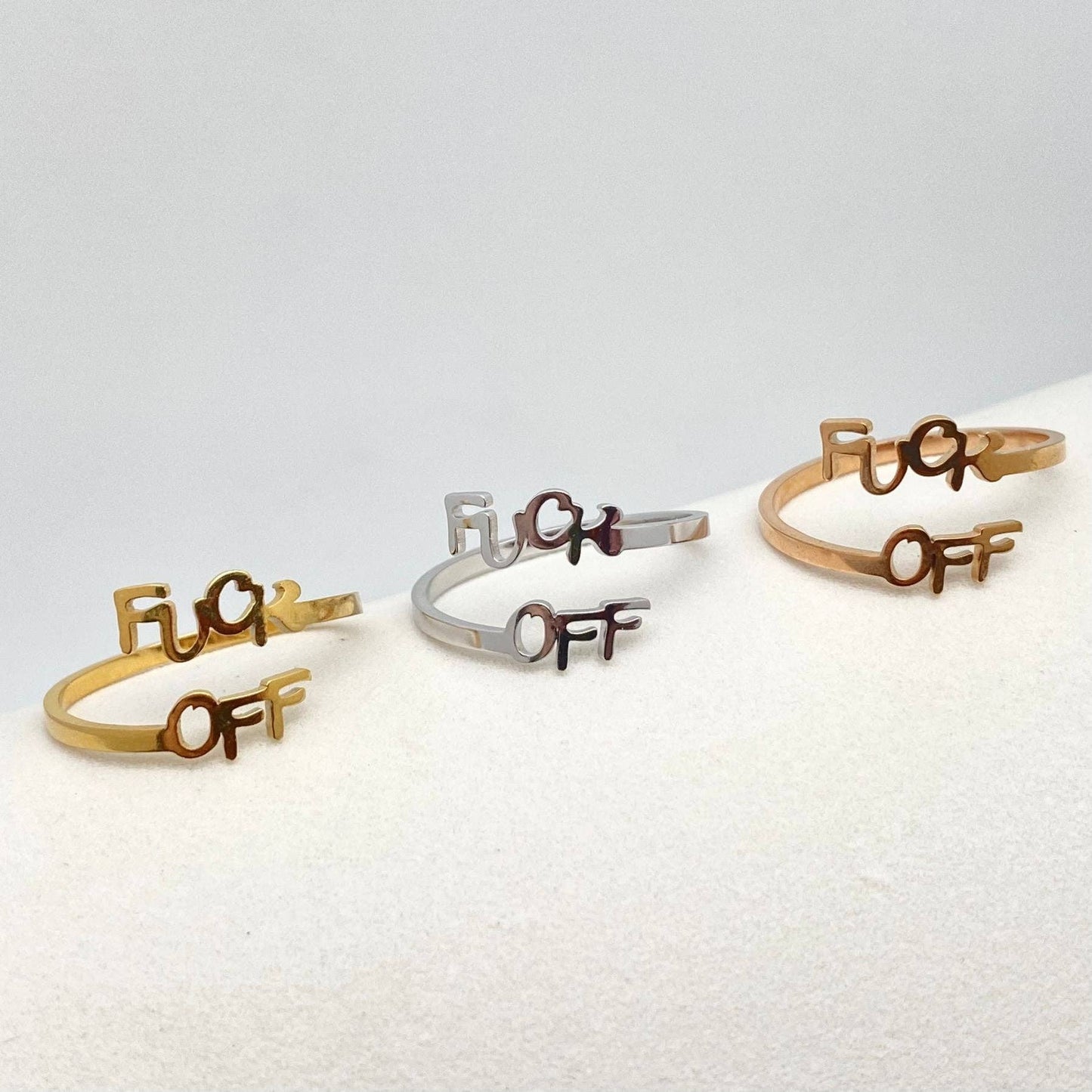 'Fuck OFF' Gold-plated Stainless steel  Adjustable Ring - FGS: Steel color