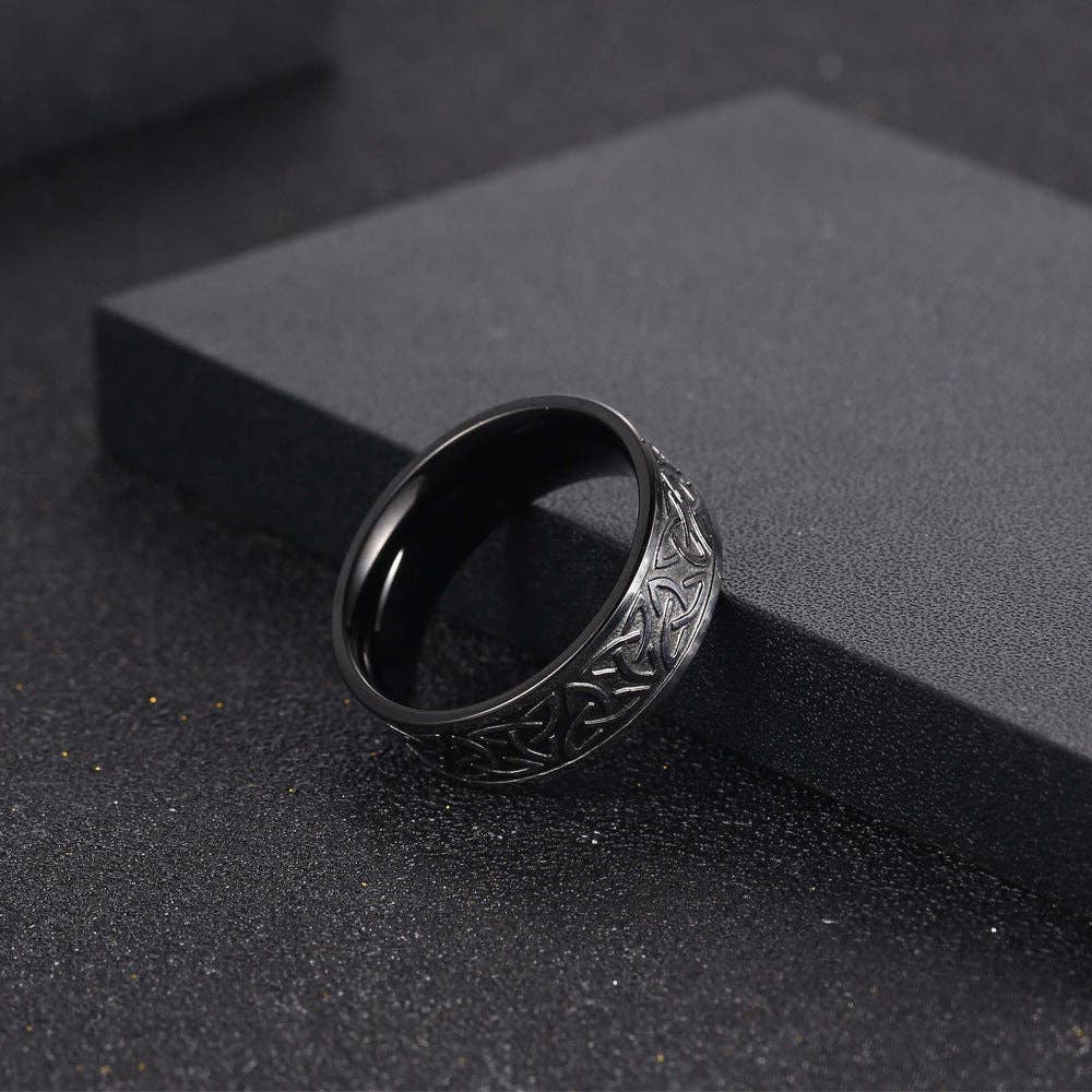 Nordic Viking Graphic Titanium Steel Ring Retro Geometric Men's Band: US 10
