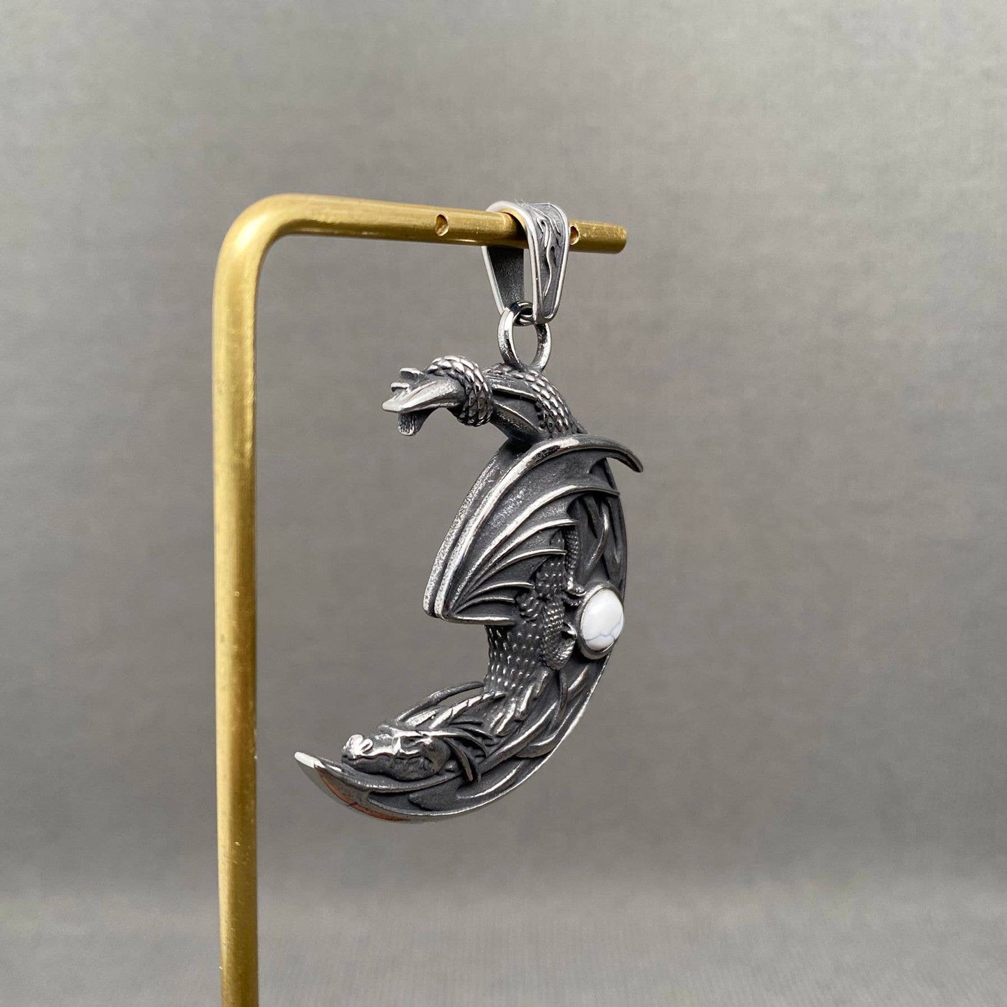 Stone Inlaid Dragon Stainless Steel Pendant - MJ/MNP: B
