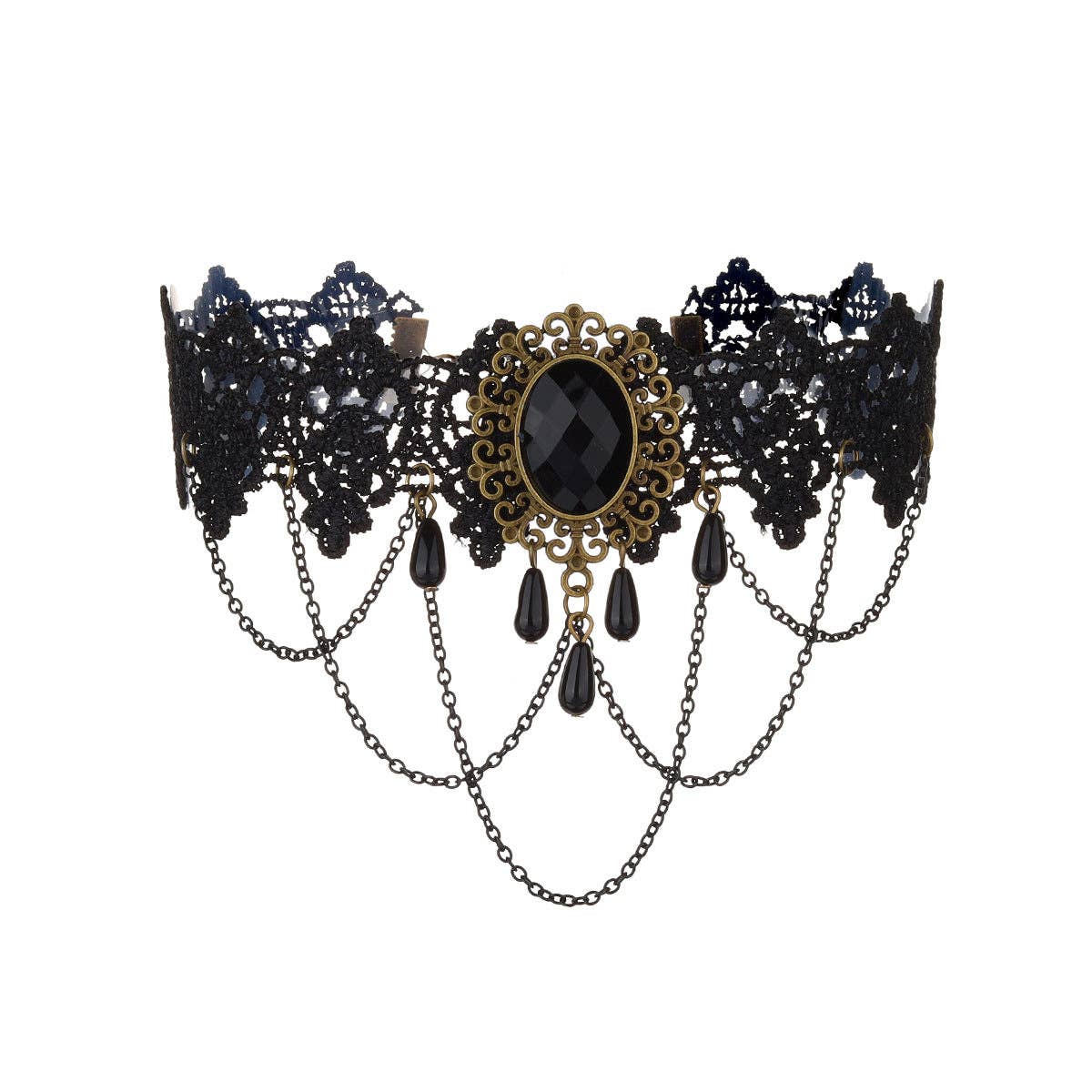 Gothic Lace Rose Choker Necklace with Tassels: YR3866-2