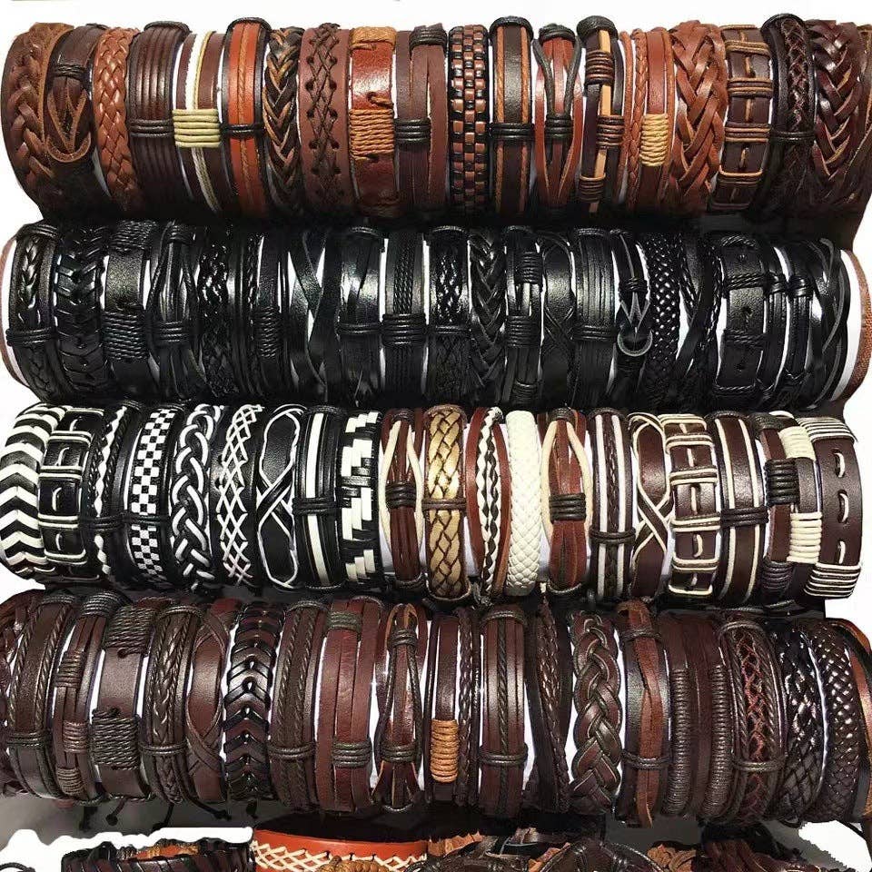 Handcrafted Leather Bracelets Geometric Design Vintage Style: 10pcs Accessories Mix