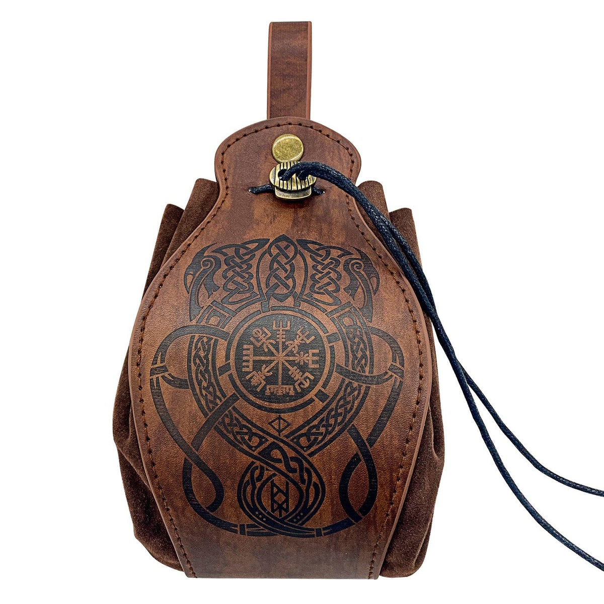 Viking Style Medieval Leather Pouch Belt Bag: Brown Spear S00113