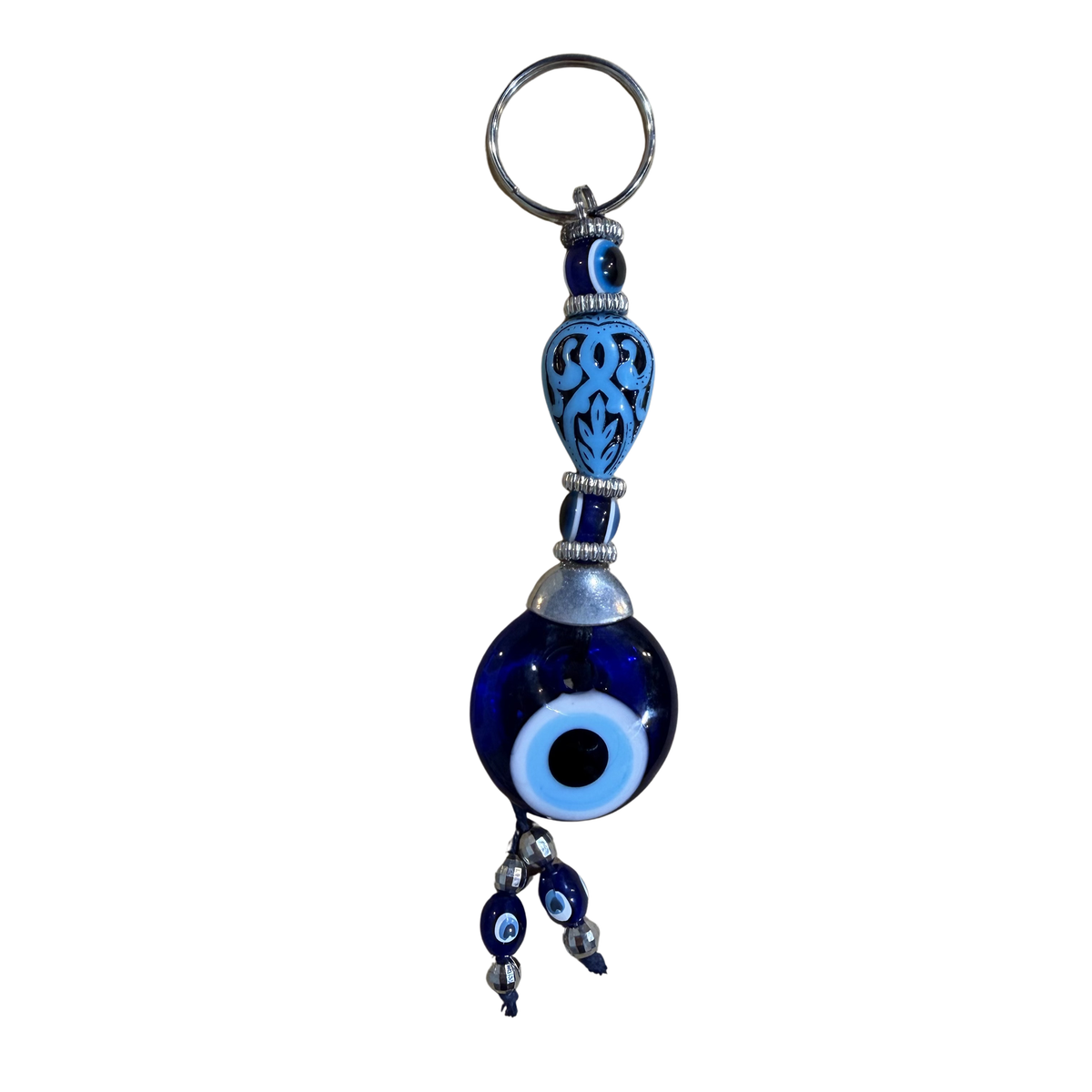 Handmade Glass Evil Eye Keychain – Turkish Key Ring – Assorted Blue Glass Keychain