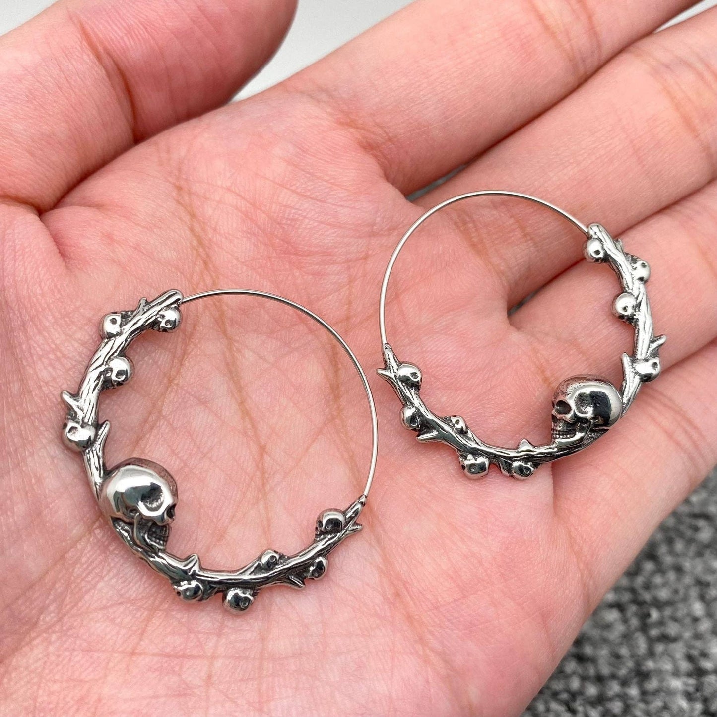 Gothic Stainless Steel Skull Hoop Earrings - GT