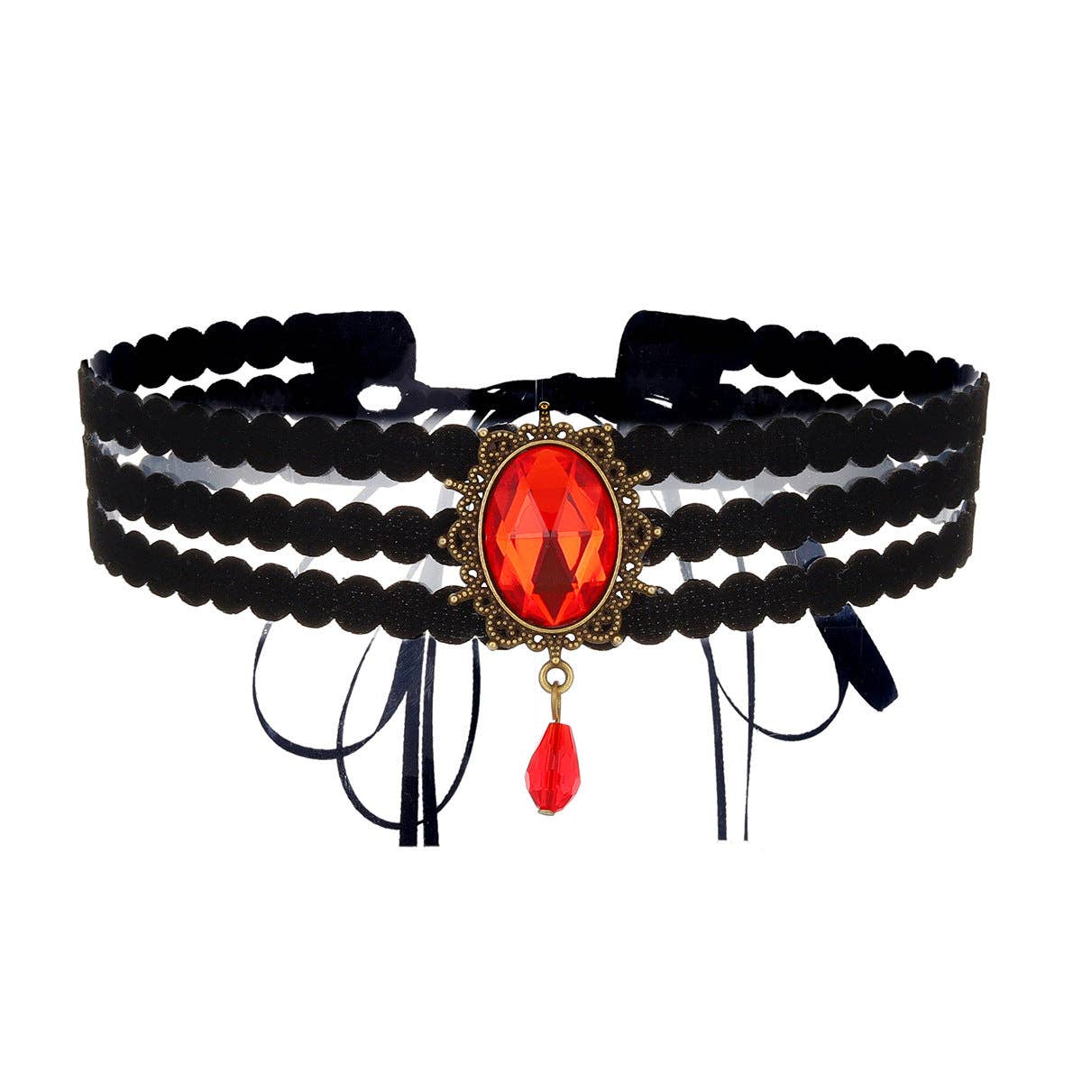 Gothic Lace Rose Choker Necklace with Tassels: YR3866-2