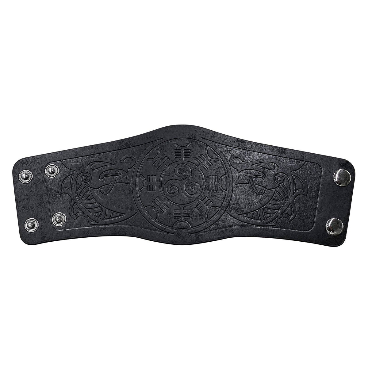 Viking Style Leather Cuff Bracelets with Embossed Design: Style A Dragon Black (Single)