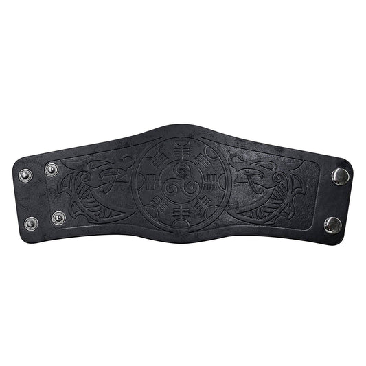 Viking Style Leather Cuff Bracelets with Embossed Design: Style A Dragon Black (Single)