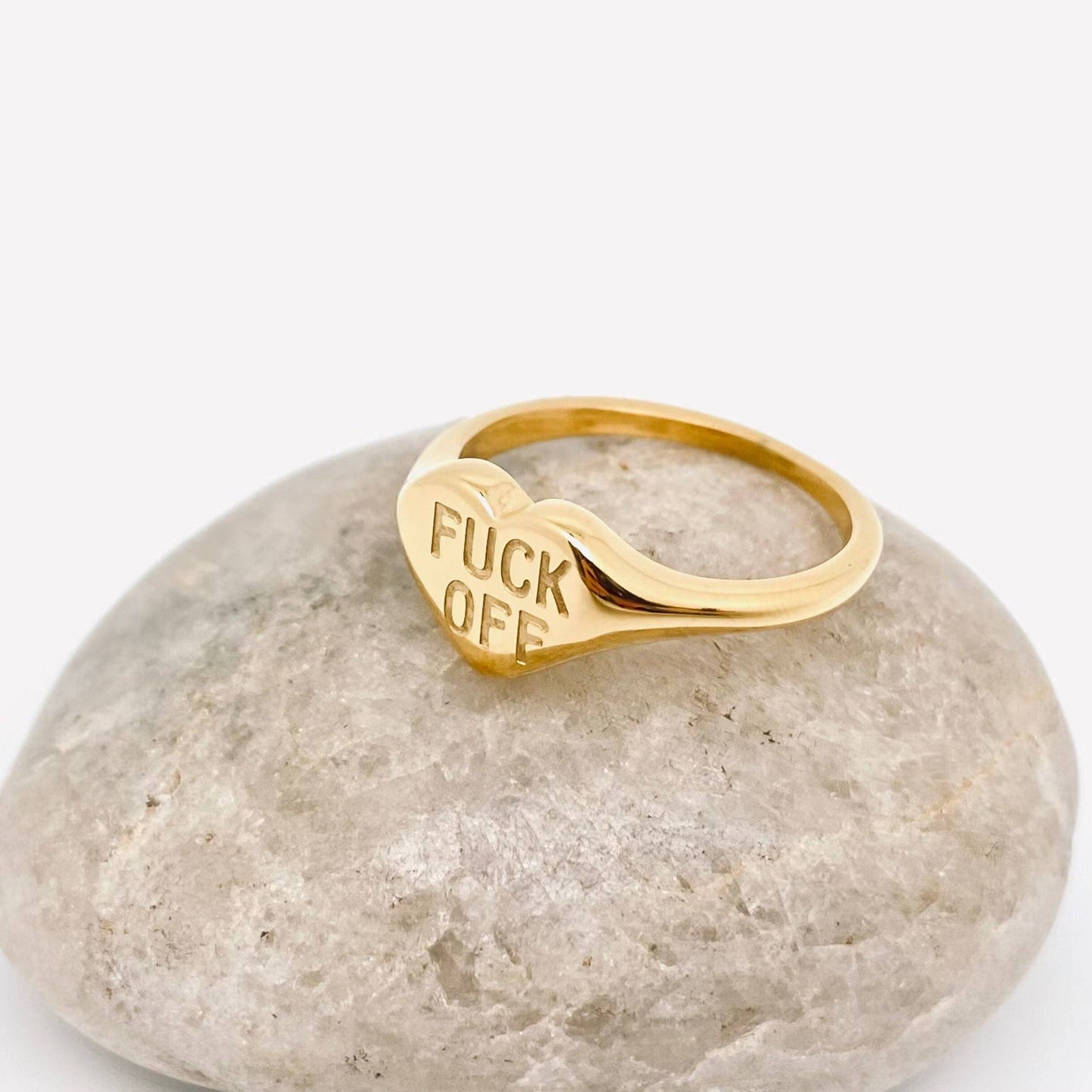 "Fuck Off" Heart-shaped 18K Gold Plated Stee Ring - FGS: 6
