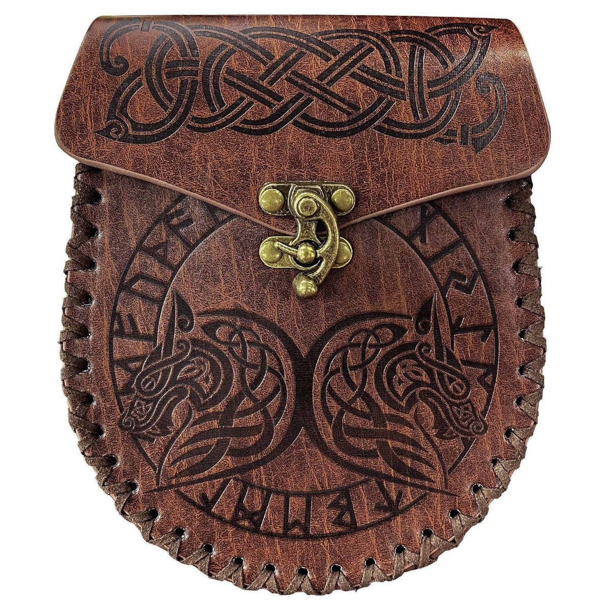 Vintage Viking Style Medieval Belt Wallet Retro Waist Bag: Brown Double Dragon S00064