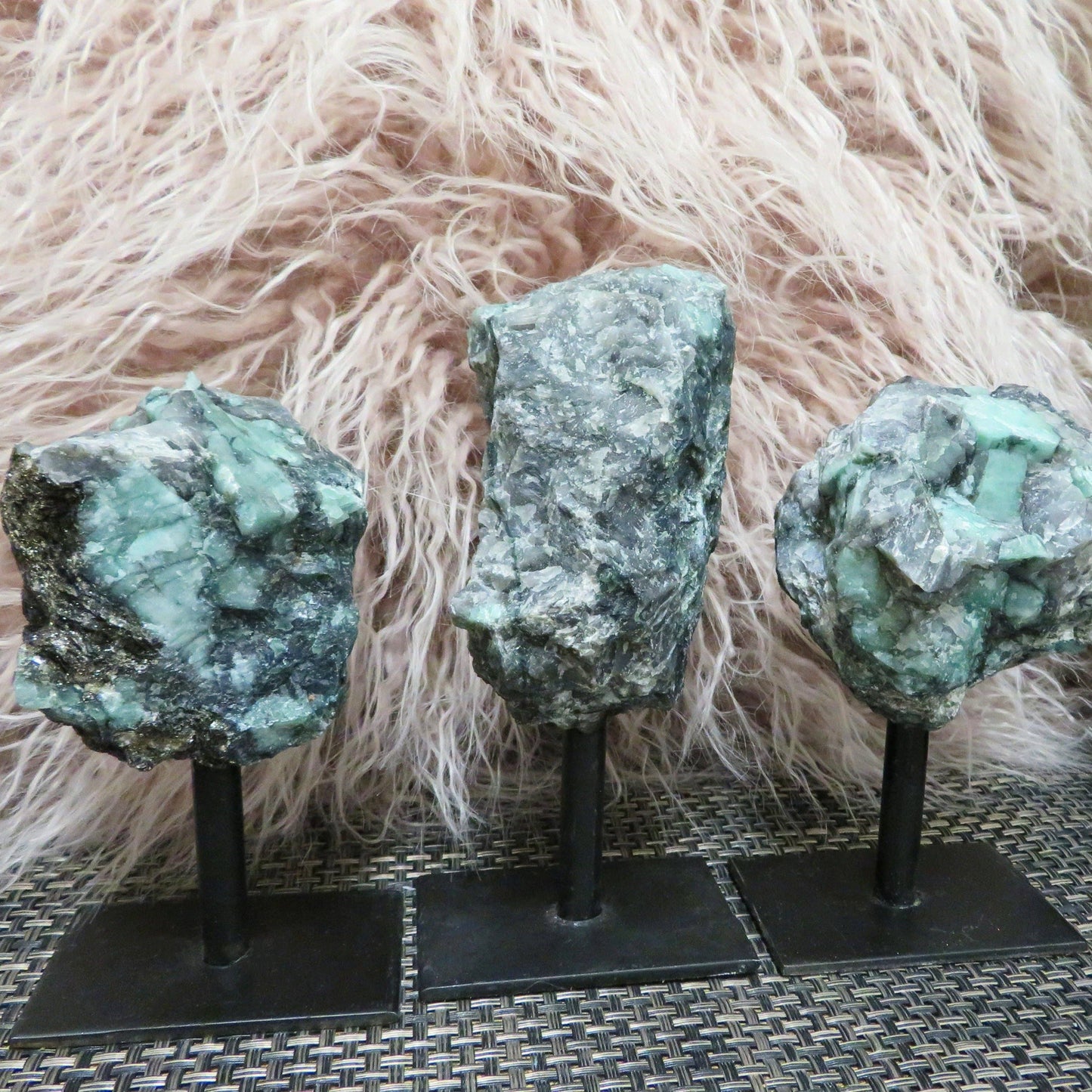 Crystal Emerald on Metal Stand - Raw Emerald Chunk (RK3-05)