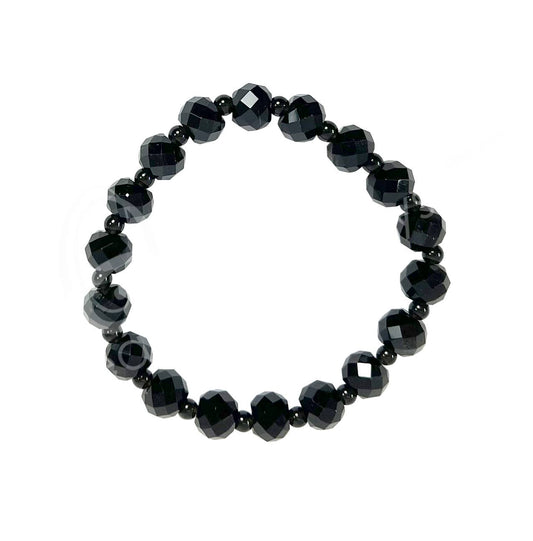(PC)BRACELET - FACETED STONE BEADS OBSIDIAN, BLACK (8 MM)