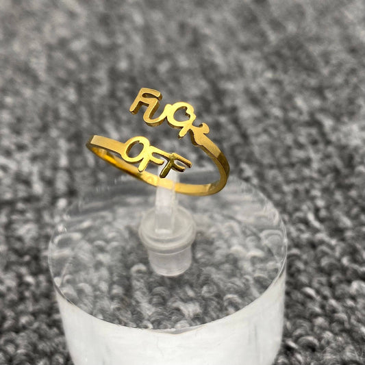 'Fuck OFF' Gold-plated Stainless steel  Adjustable Ring - FGS: Golden