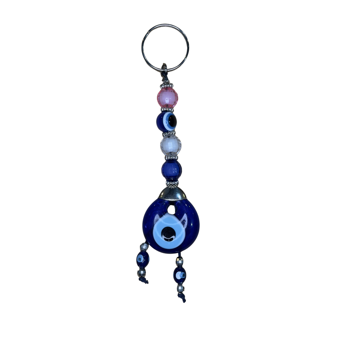 Handmade Glass Evil Eye Keychain – Turkish Key Ring – Assorted Blue Glass Keychain