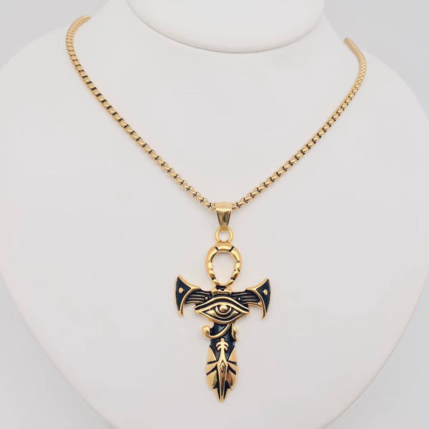 Eye of Horus Anka Cross Stainless SteelNecklace - MJ/MNP: Steel color